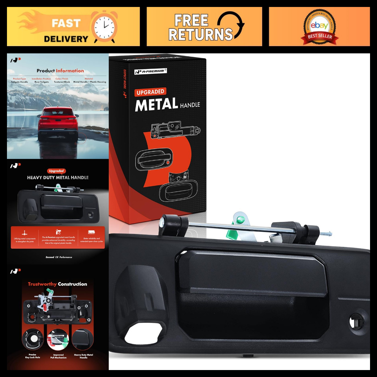 Upgraded Metal Tailgate Latch Handle with Rear Camera Hole - Durable & Easy Inst
