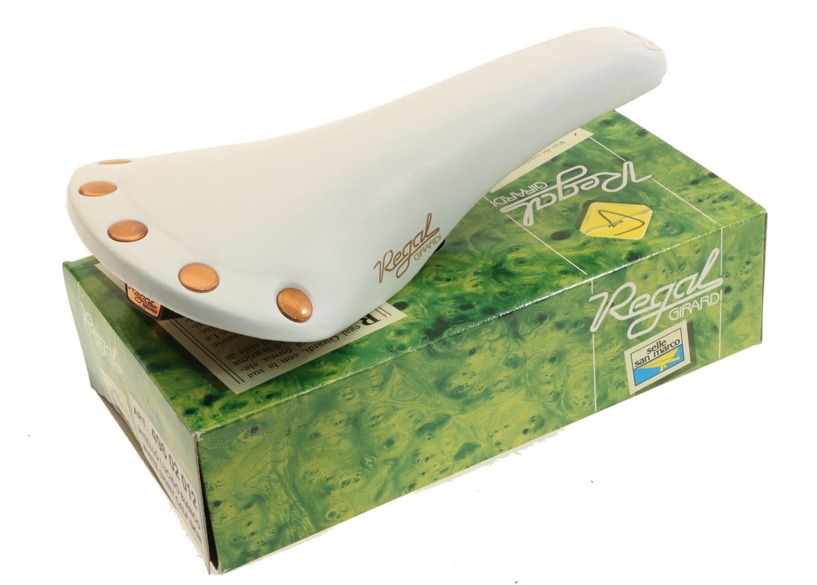 Selle San Marco Regal Girardi White Leather Saddle Copper NEW in Box NOS Selle San Marco Regal Girardi White Leather Saddle Copper NEW in Box NOS