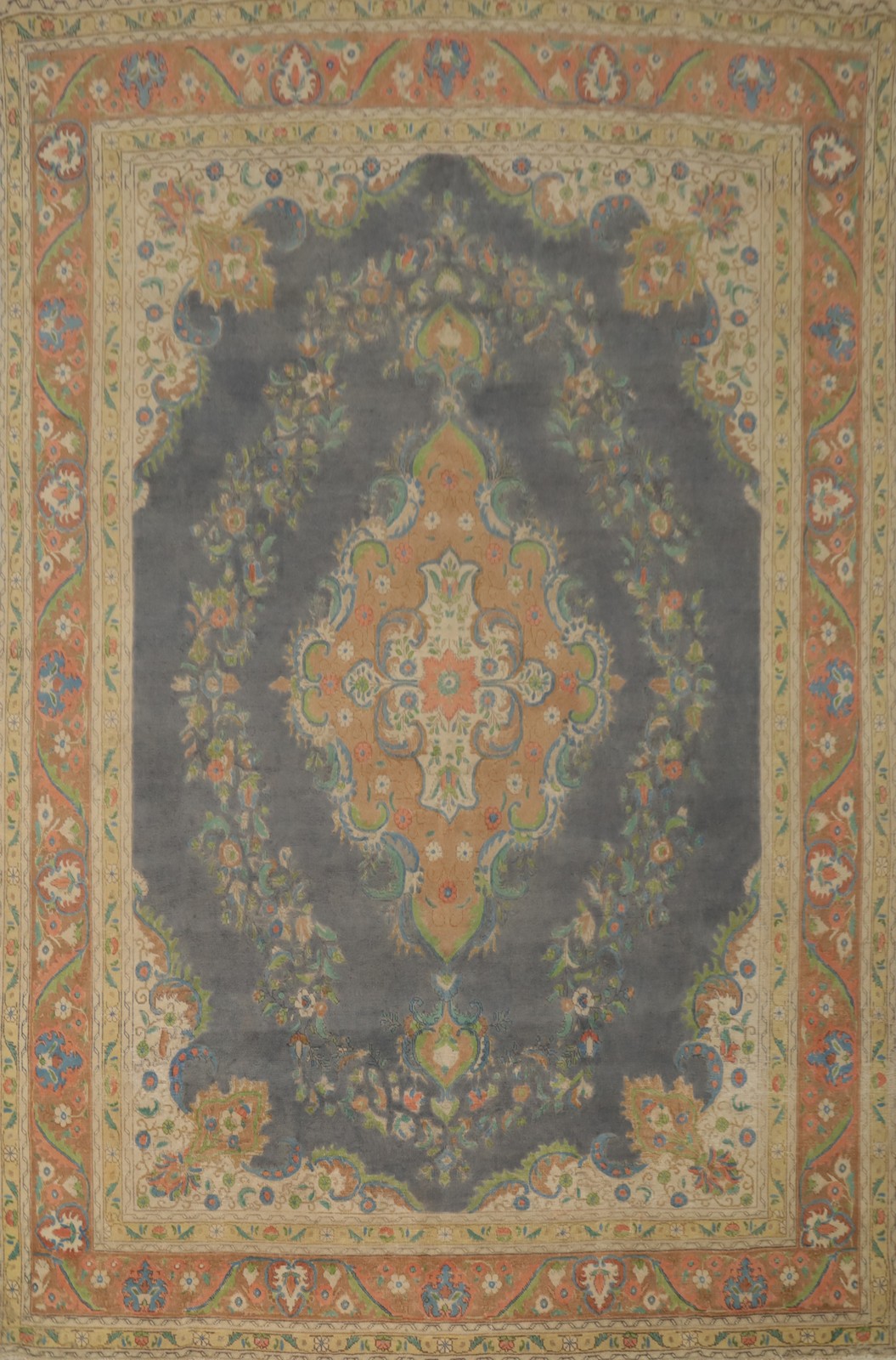 Vintage Gray Wool Traditional Living Room Rug 9x13 Medallion Overdyed Carpet