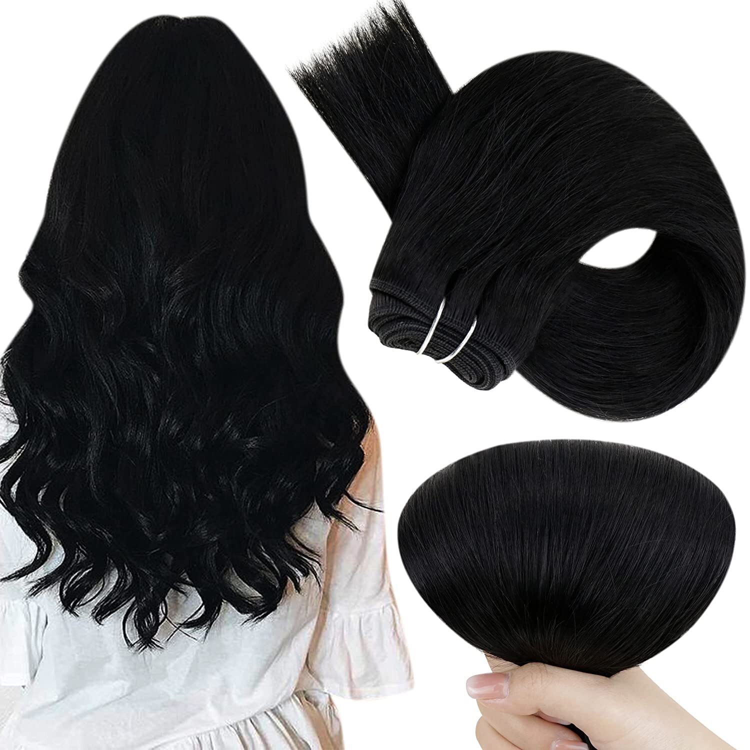 Weft Sew In Remy Human Hair Extensions Double Weave Hair Bundle Full Head Thick