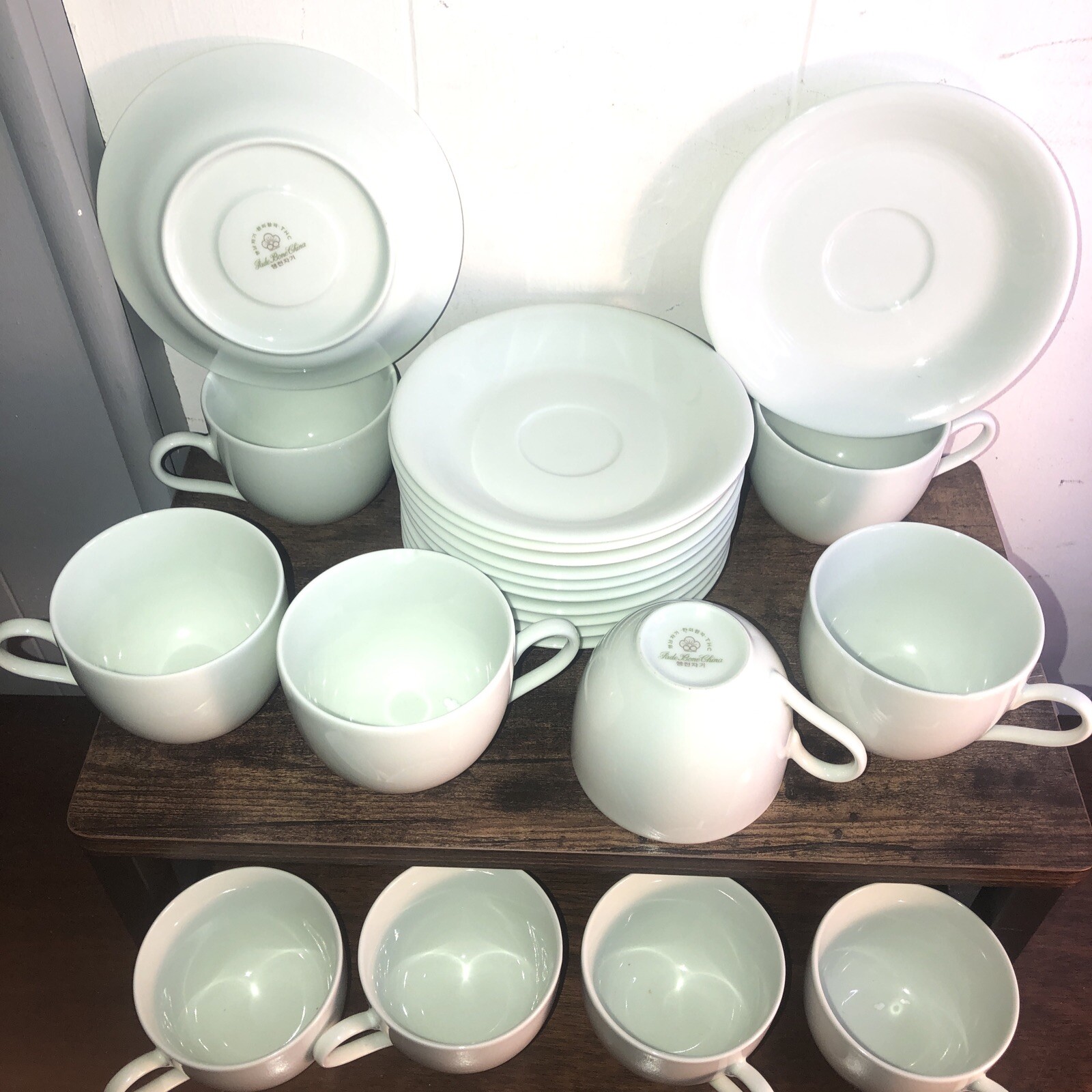 1900C, Antique Haeng Nam Sa Snow Jade Bone China Cups & Saucers Set KOREAN