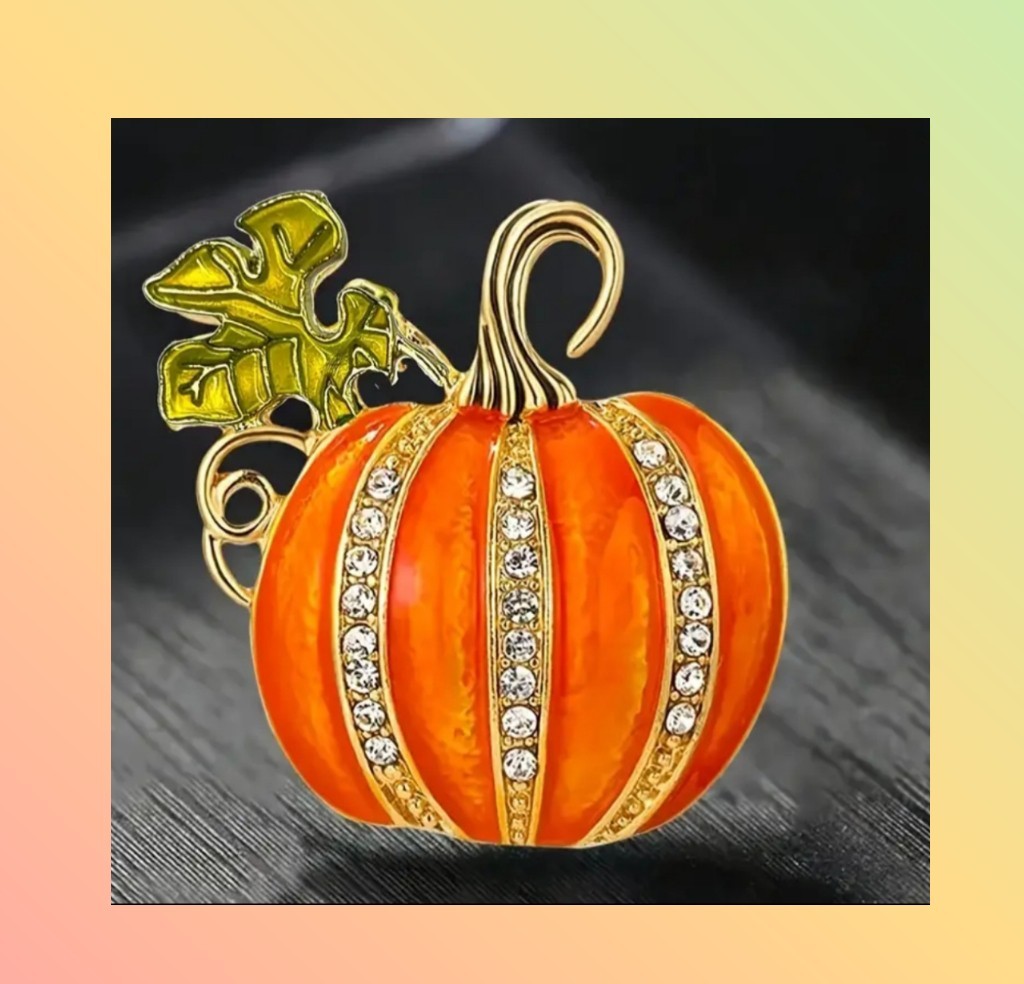 THE GREAT PUMPKIN ORANGE ENAMEL & RHINESTONE PIN BROOCH~HALLOWEEN THANKSGIVING THE GREAT PUMPKIN ORANGE ENAMEL & RHINESTONE PIN BROOCH~HALLOWEEN THANKSGIVING