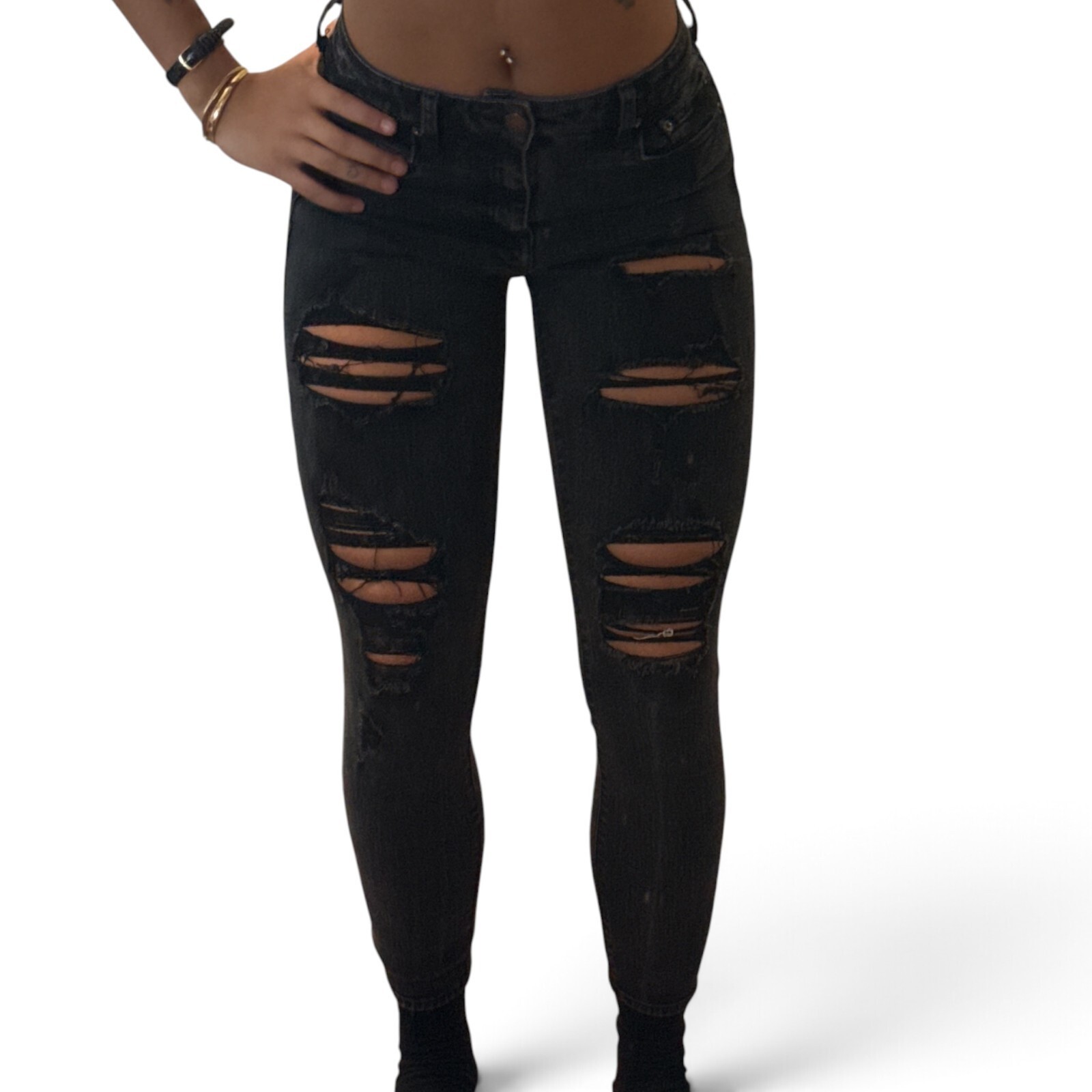 Aeropostale High Rise Jegging Black Ripped Skinny Jeans 8 Aeropostale High Rise Jegging Black Ripped Skinny Jeans 8