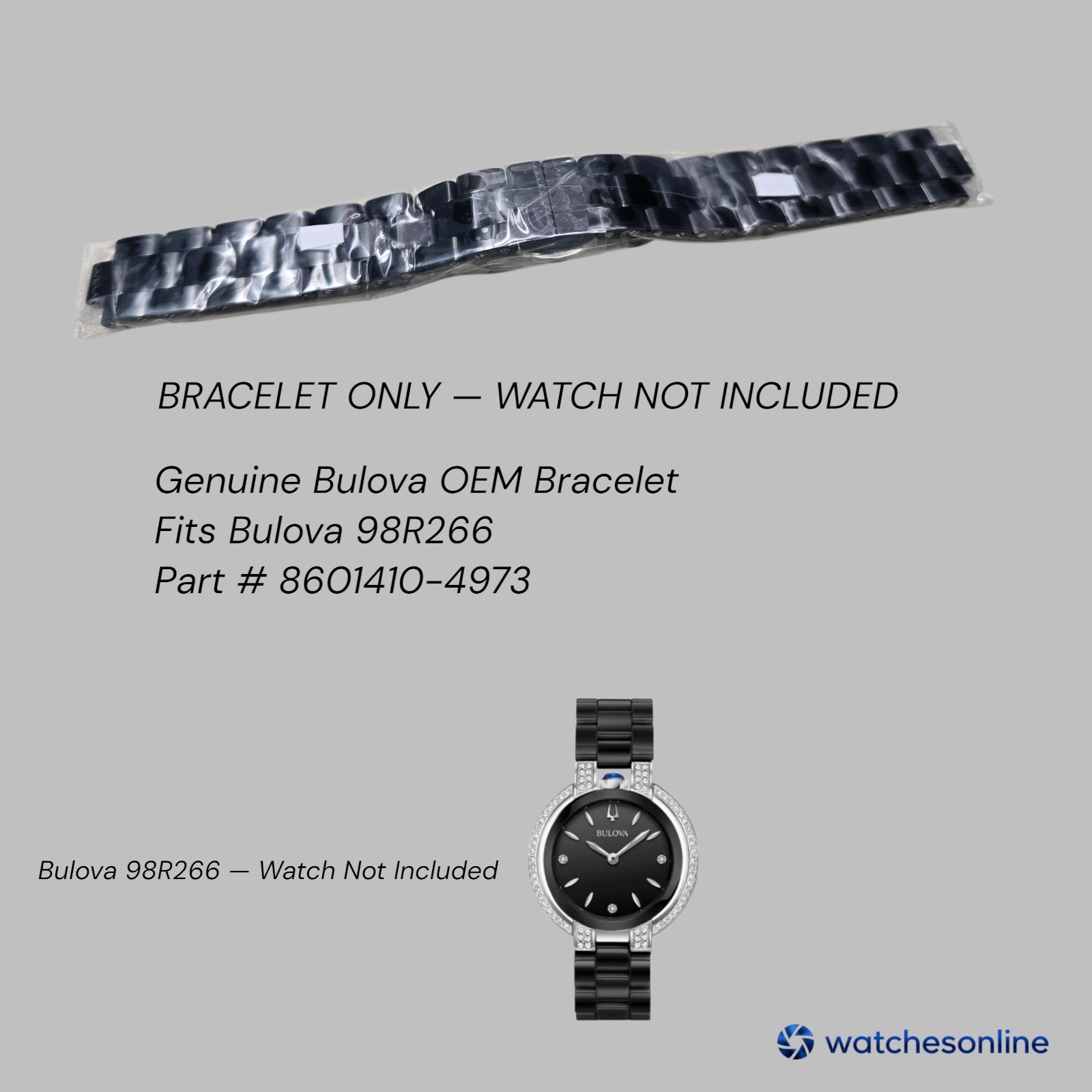 Bulova 98R266 Genuine OEM Black Ceramic Bracelet Band 8601410-4973 NEW