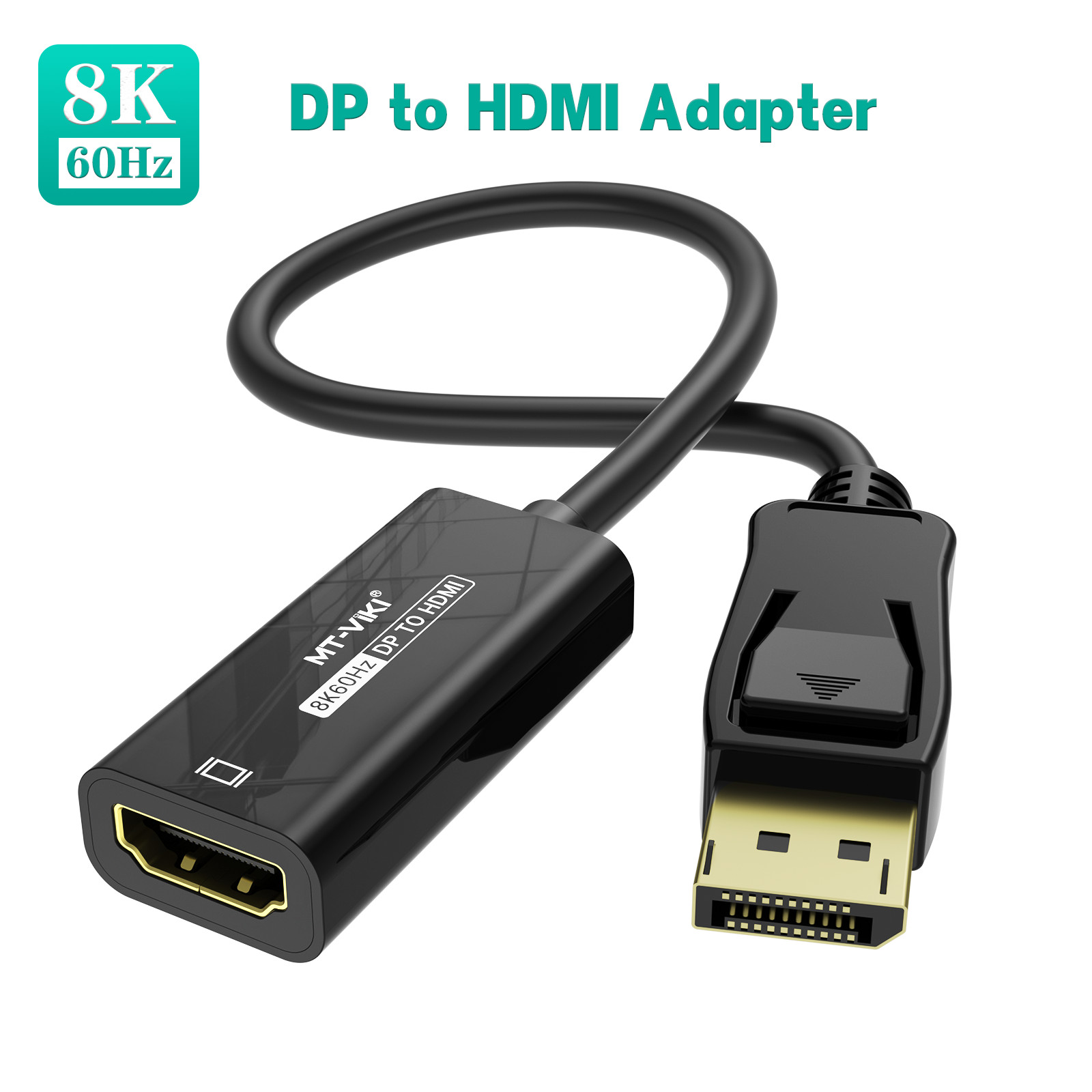MT-VIKI 8K@60Hz DP to HDMI Adapter for Gaming HDTV Monitor Plug Play Audio Suppo