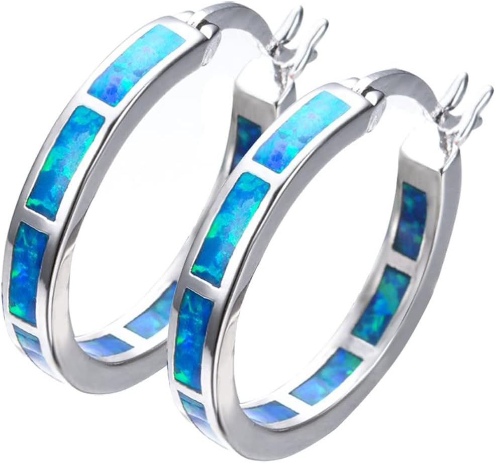 925 Sterling Silver Hoop Earring Opal Small for Women