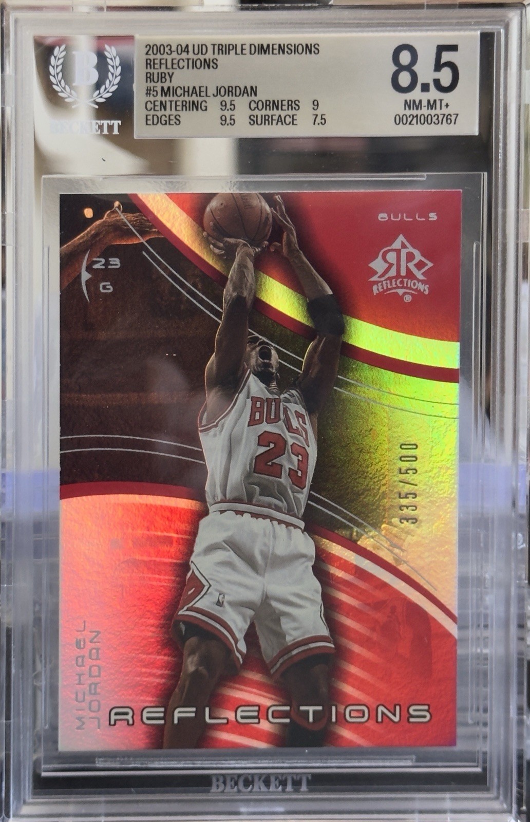2003 Upper Deck Triple Dimensions Reflections Michael Jordan #5 Ruby BGS 8.5
