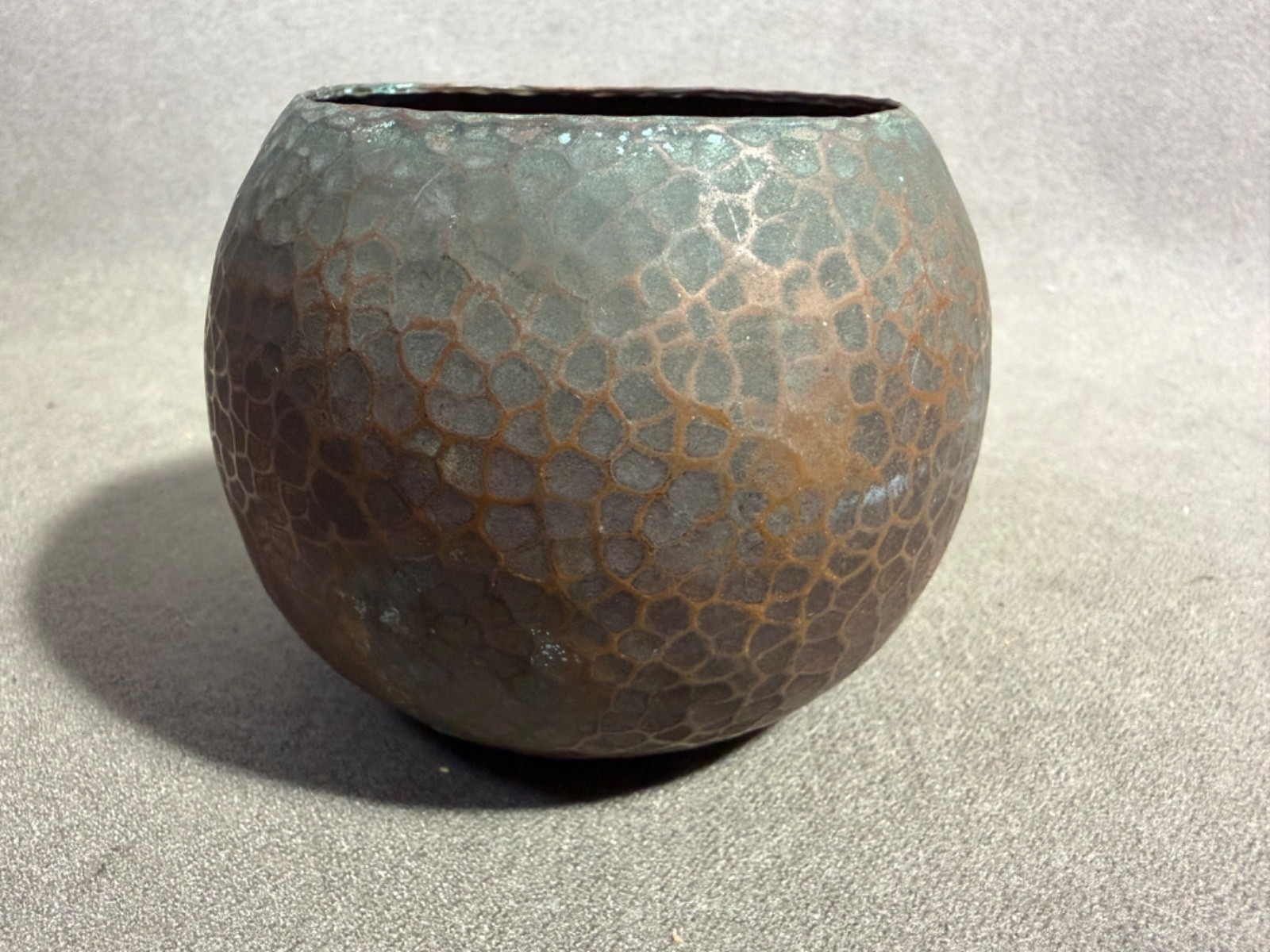 Antique Roycroft Copper Bowl Round Bulbous Form Hammered Arts & Crafts 10 oz