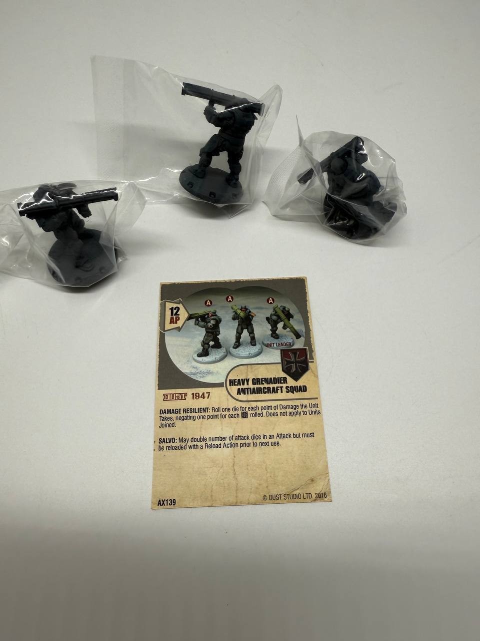 Dust Tactics 1947 Studio, PRIMED Axis Heavy Grenadier Anti-Aircraft Squad/No box