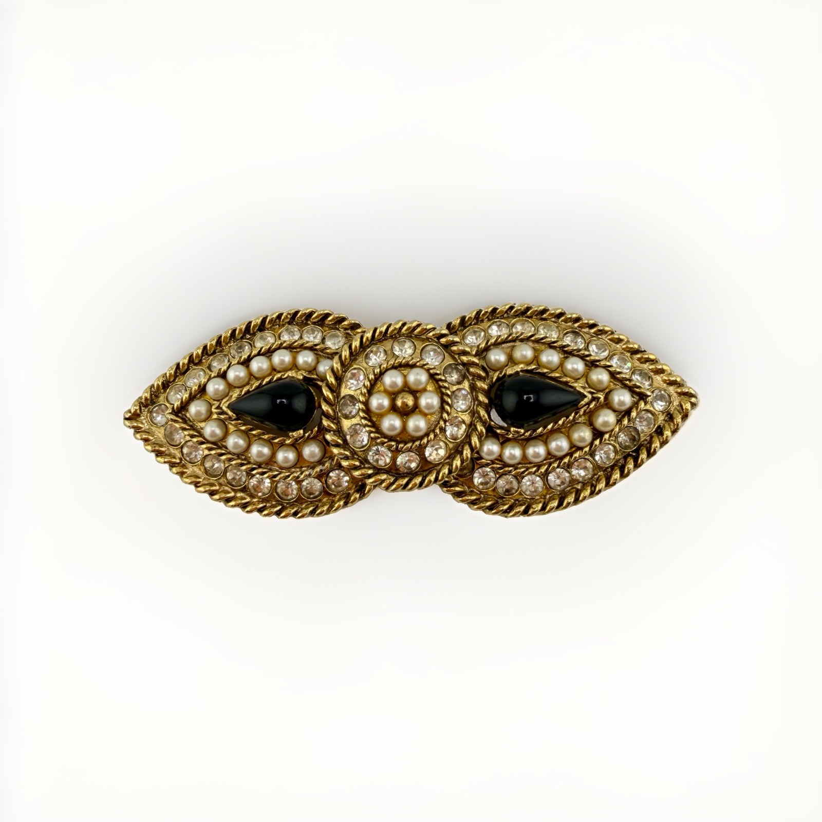 RARE Vintage Signed CRAFT Rhinestone/faux Pearls w/ Teardrop Stones Large 4” RARE Vintage Signed CRAFT Rhinestone/faux Pearls w/ Teardrop Stones Large 4”