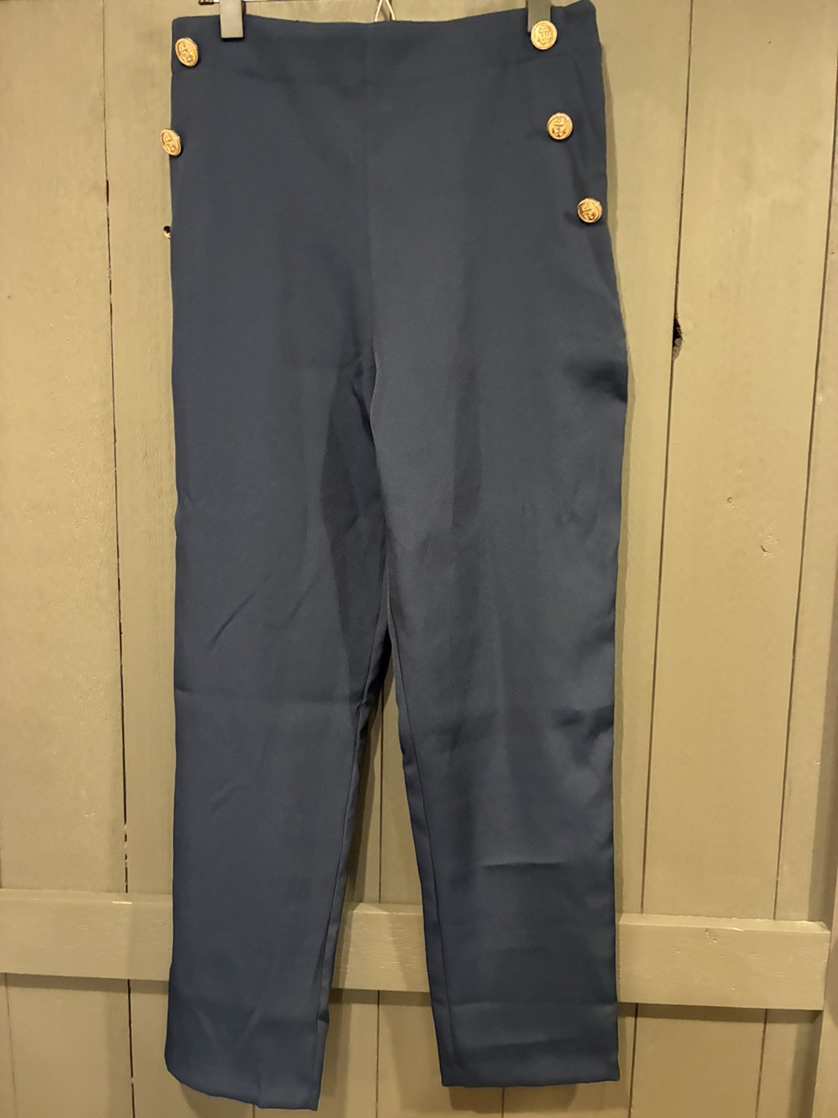 NWT Lulus Women\'s Large Navy High Waist Gold Button Sailor Wide-Leg Pants NWT Lulus Women\'s Large Navy High Waist Gold Button Sailor Wide-Leg Pants