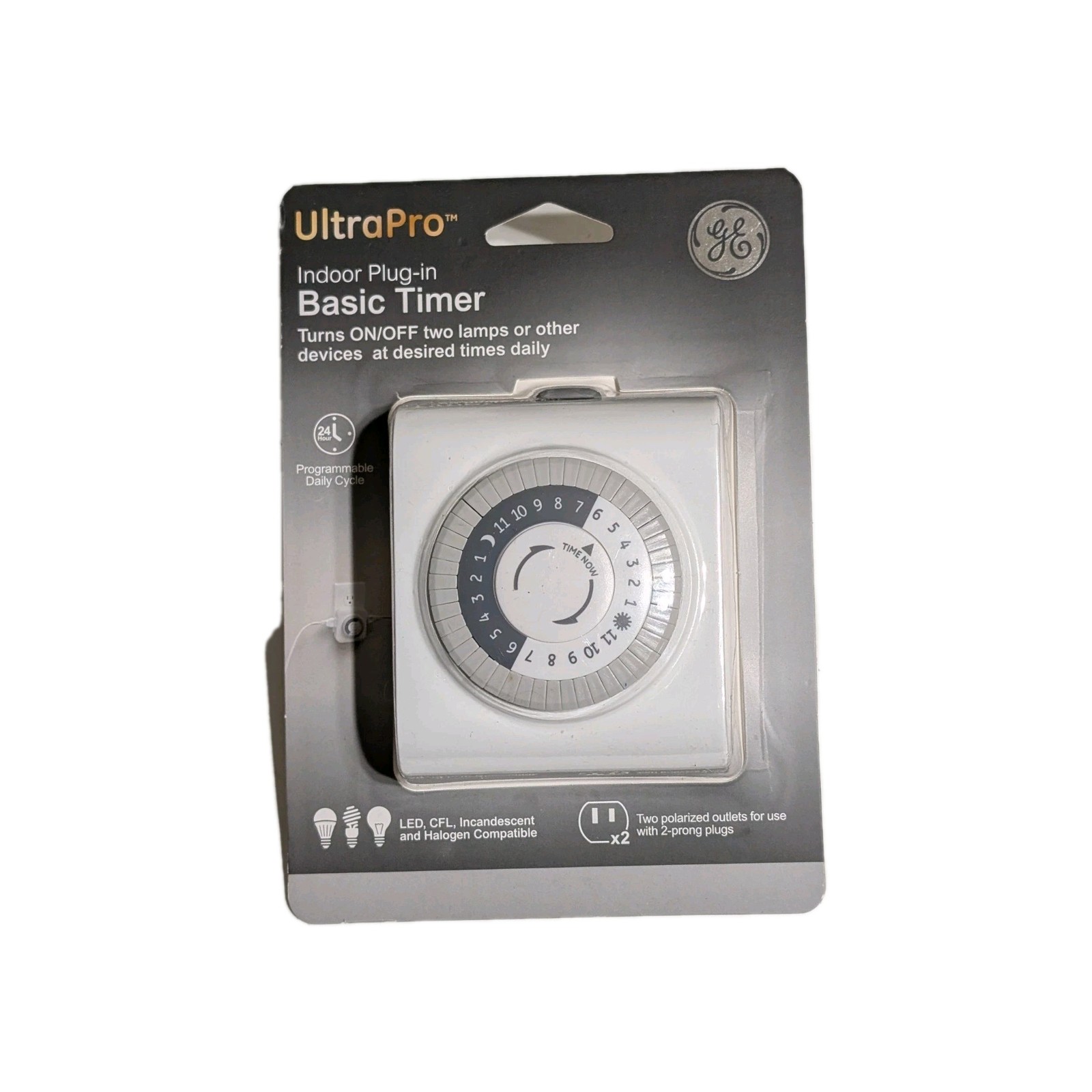 GE UltraPro Indoor Mechanical Timer - 24hr - 2-Polarized Outlets - White - NEW GE UltraPro Indoor Mechanical Timer - 24hr - 2-Polarized Outlets - White - NEW