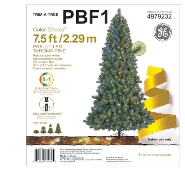 GE 7.5-ft Tahoma Pine Pre-lit Artificial Christmas Tree with LED Lights 