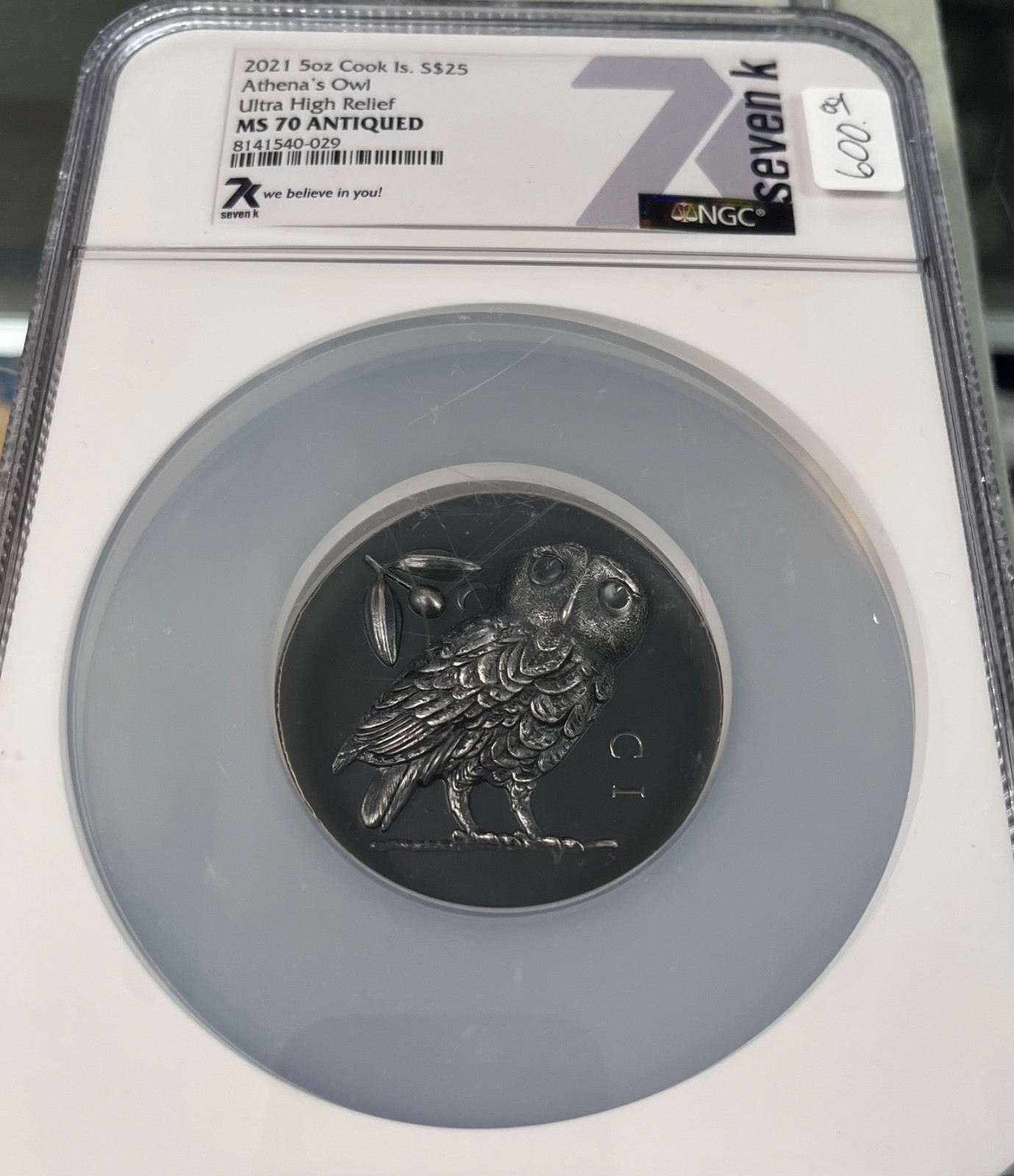 2021 5oz Cook Islands $25 Athena’s Owl Ultra High Relief MS70 - Only 555 Minted