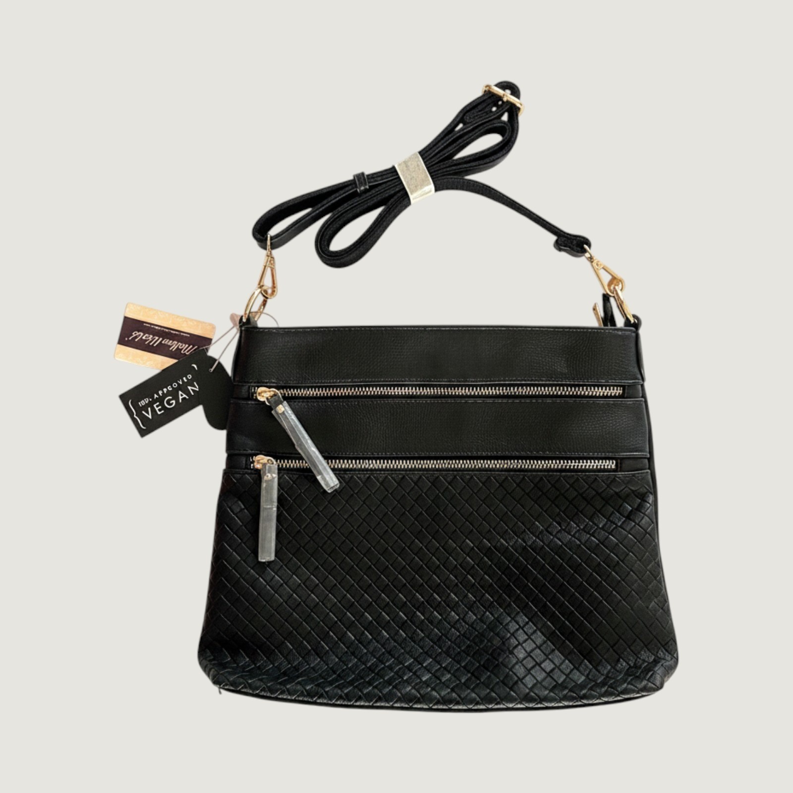 Mellow World Black Vegan Leather Crossbody Bag Woven Texture Gold Hardware NWT Mellow World Black Vegan Leather Crossbody Bag Woven Texture Gold Hardware NWT