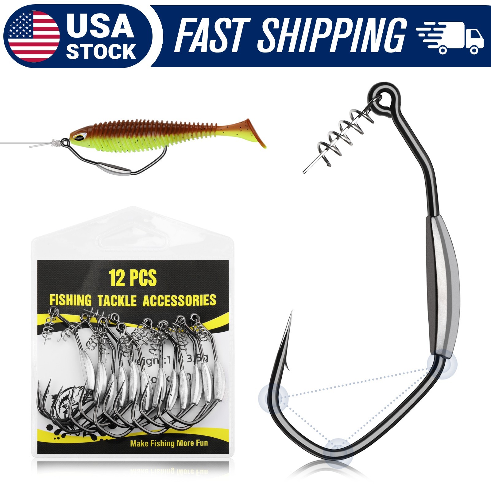 12pcs 4/0 Weighted Swimbait Hooks 1/8oz Weedless Fishing Hooks EWG for Bass