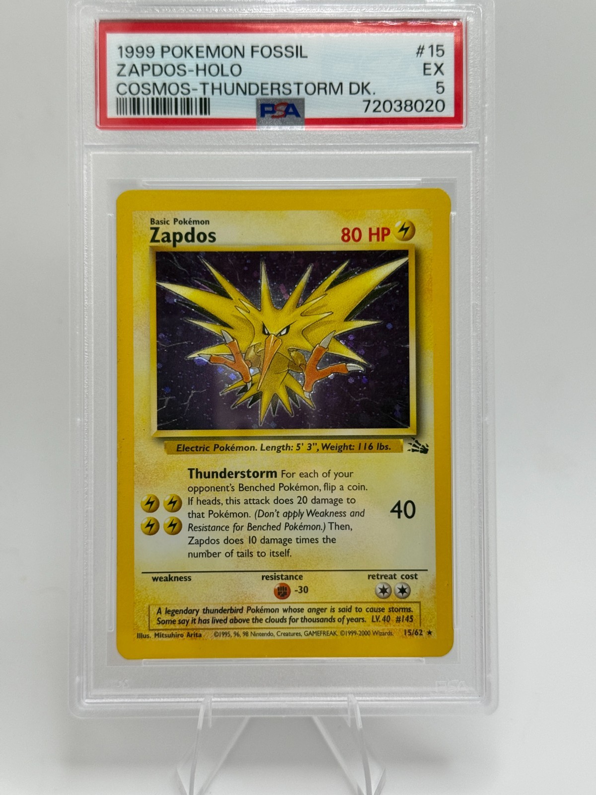 Pokemon Zapdos 15/62 Cosmos Holo Thunderstorm Deck Fossil PSA 5 EX 1999