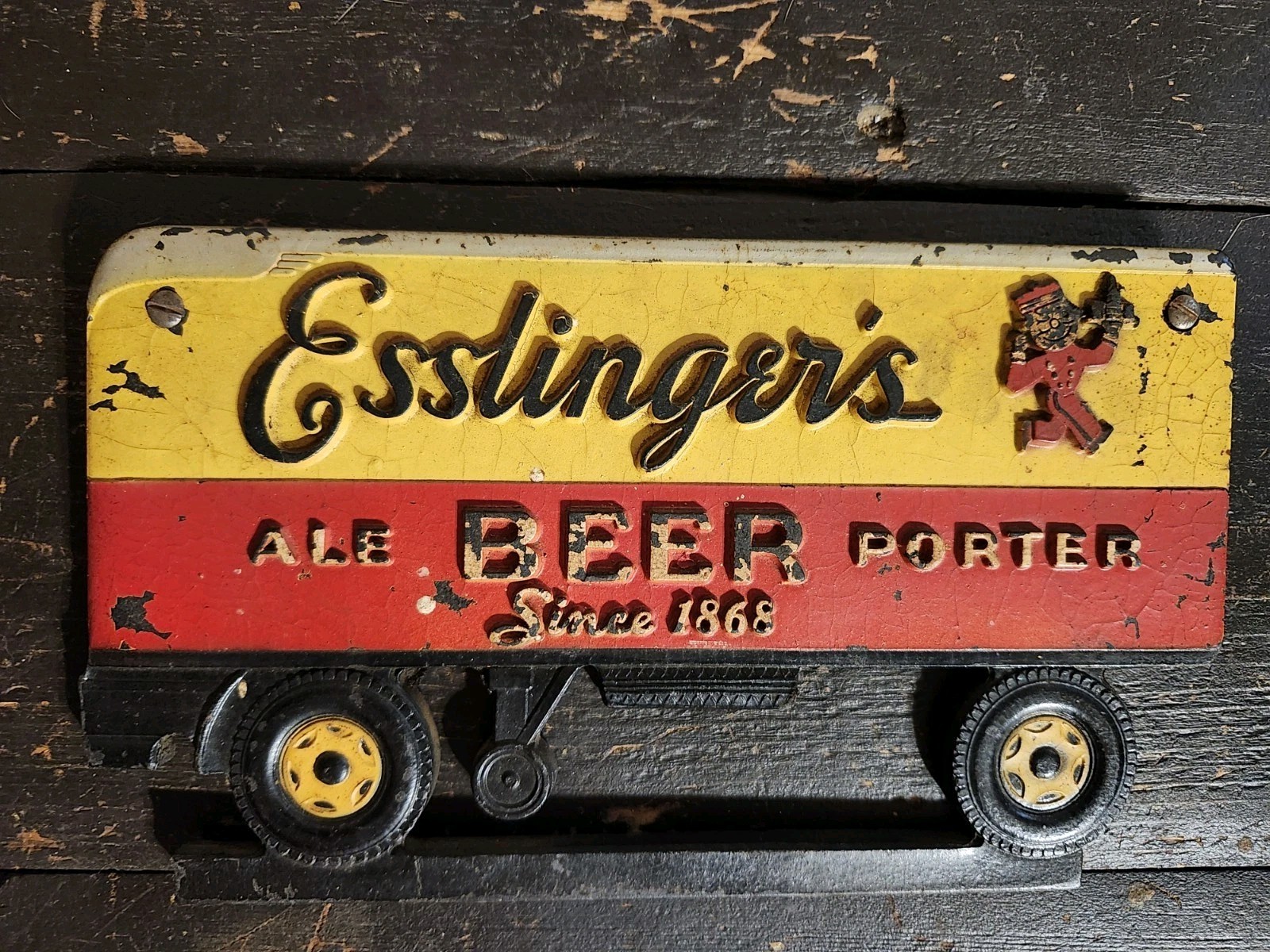 VINTAGE ESSLINGER'S BEER SIGN RARE 1940's COMPOSITE SIGN WWII ERA NEW YORK PIELS