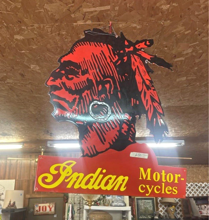 Indian Motorcycles Red Chief Head Hanging Metal Advertising Sign Red Yellow