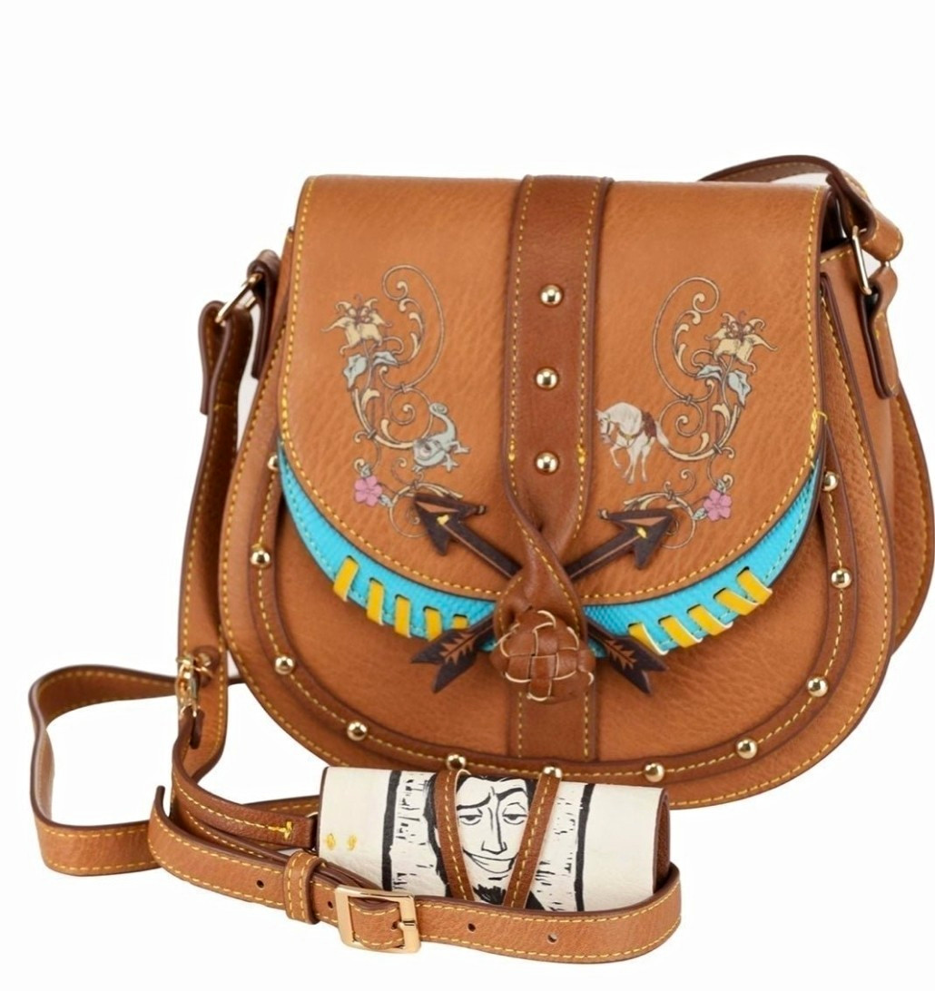 Danielle Nicole Disney Rapunzel Brown Faux Leather Embroidered Crossbody Gold Danielle Nicole Disney Rapunzel Brown Faux Leather Embroidered Crossbody Gold
