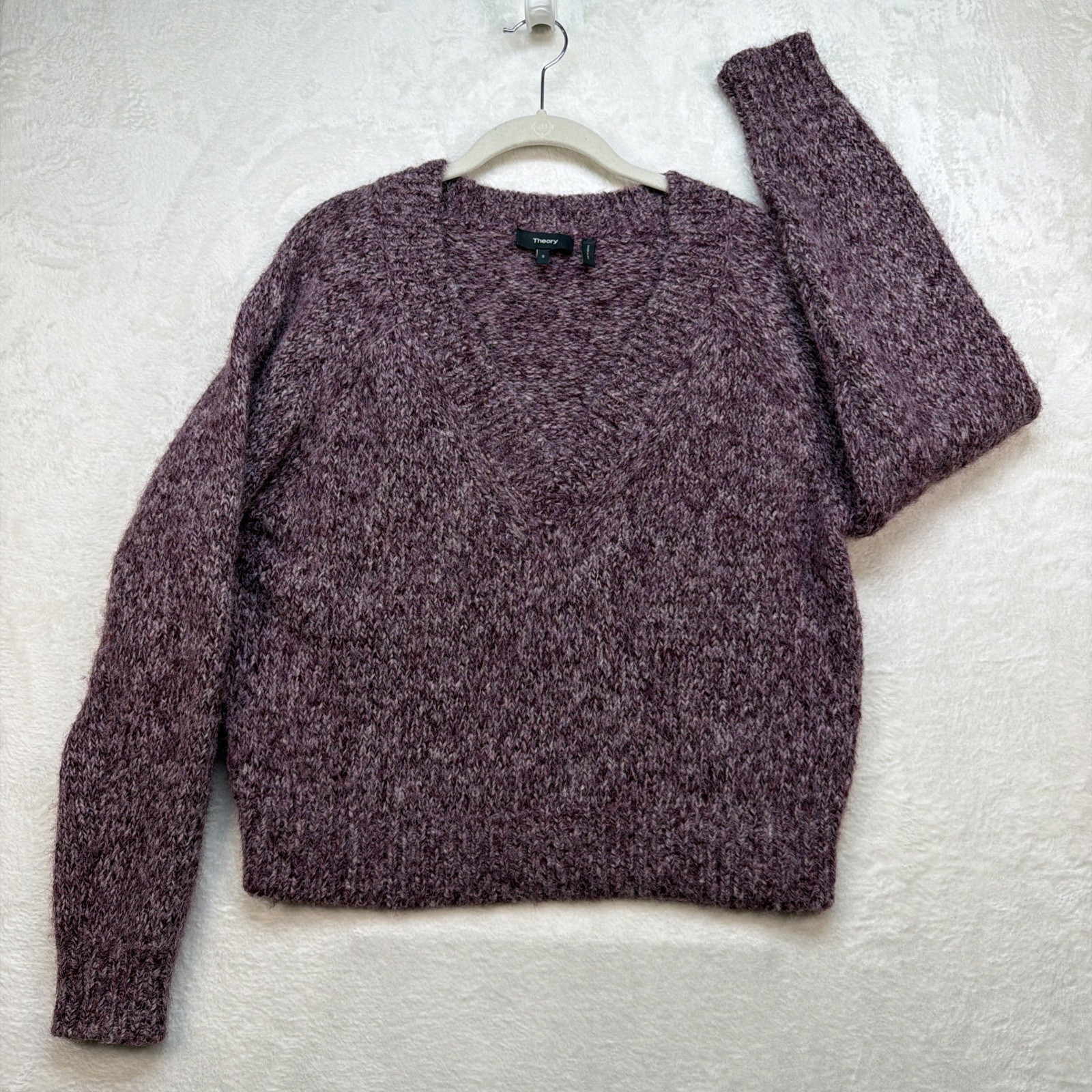 Theory Baby Alpaca Sweater Womens Small Burgundy V Neck Soft Cozy Knit Pullover