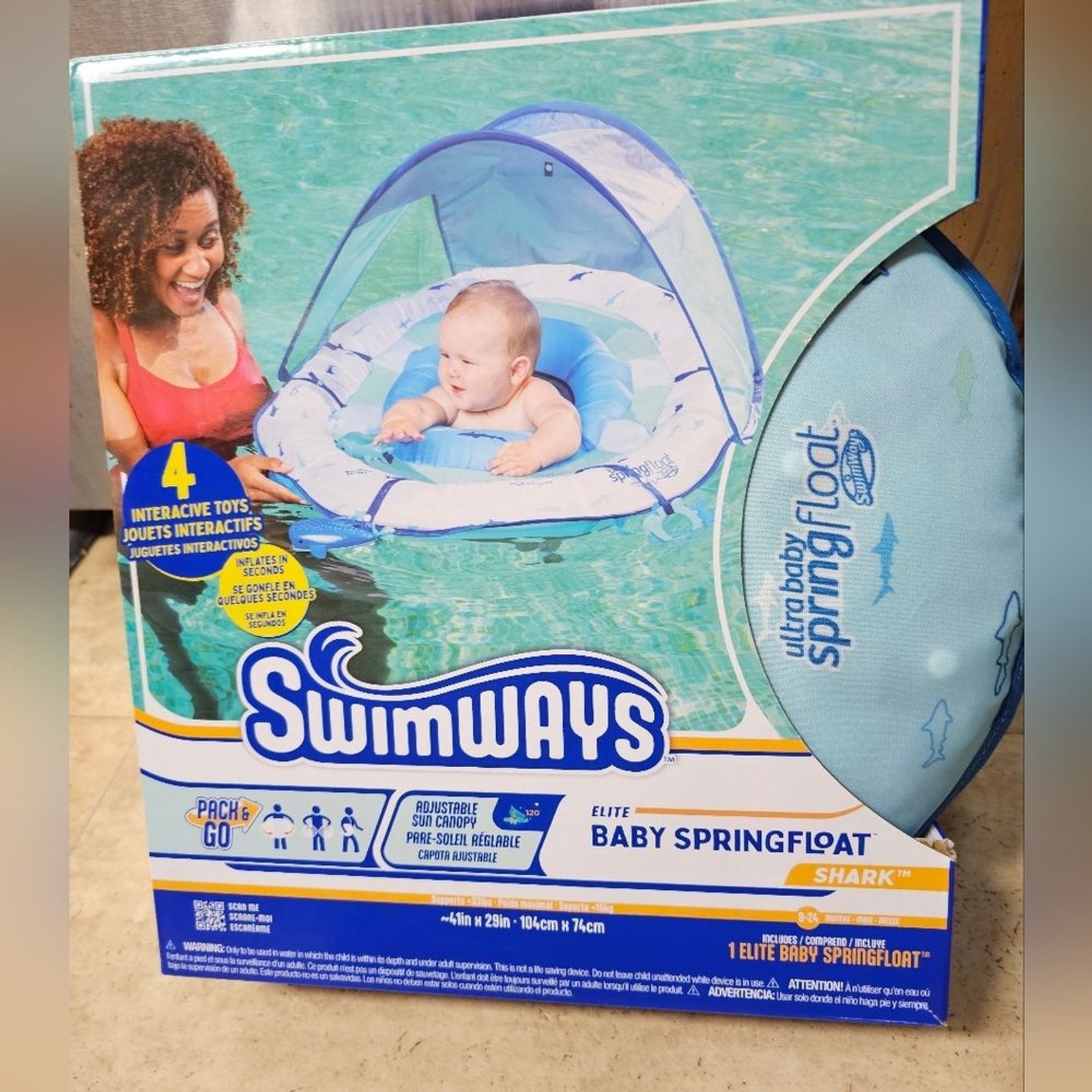 New Elite Baby Spring Float Sun Canopy Infant Pool Float New Elite Baby Spring Float Sun Canopy Infant Pool Float
