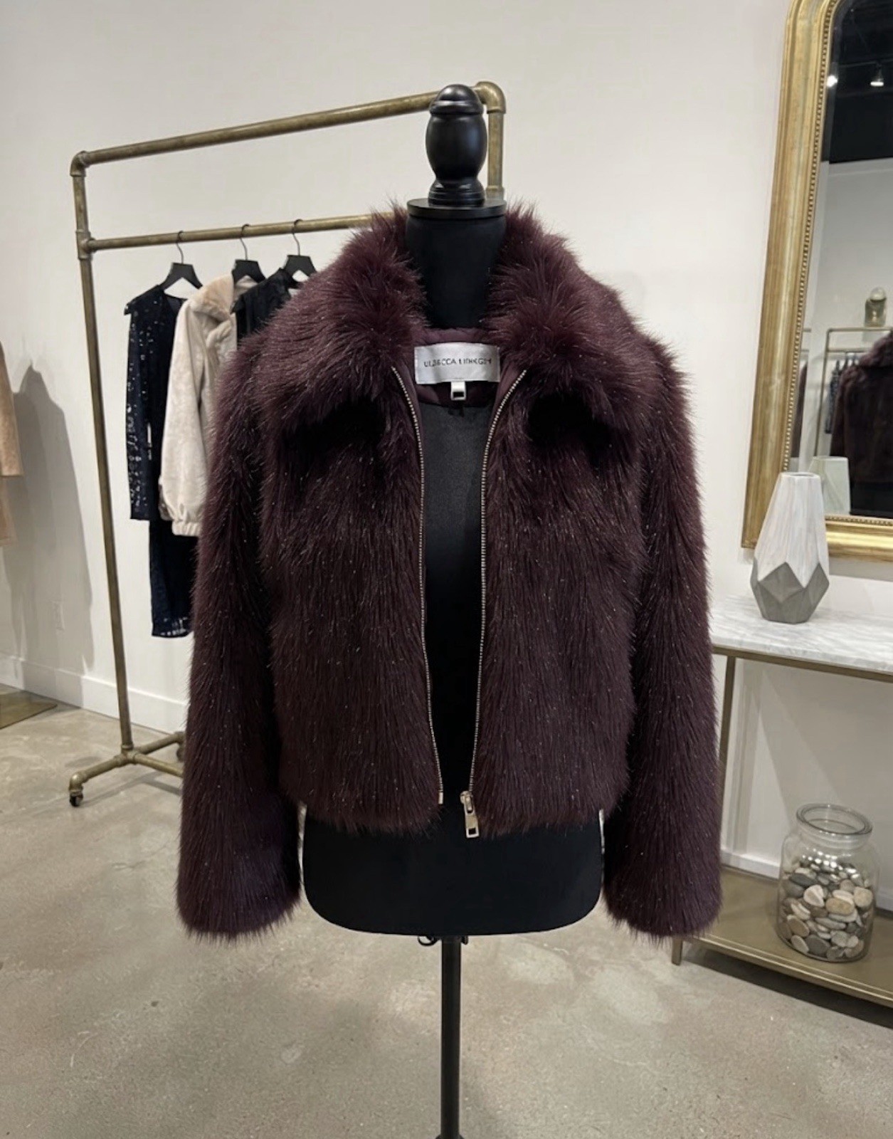 REBECCA MINKOFF Women’s Burgundy Faux Fur Size M