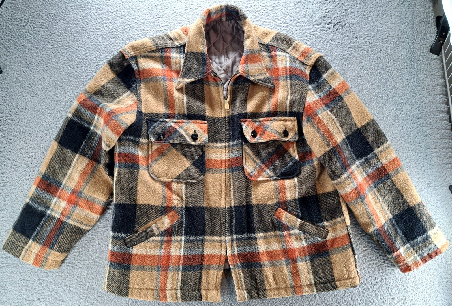 VTG Sears Mackinaw Cruiser Wool Jacket Mens Medium Plaid Chore Barn 60s 70s USA