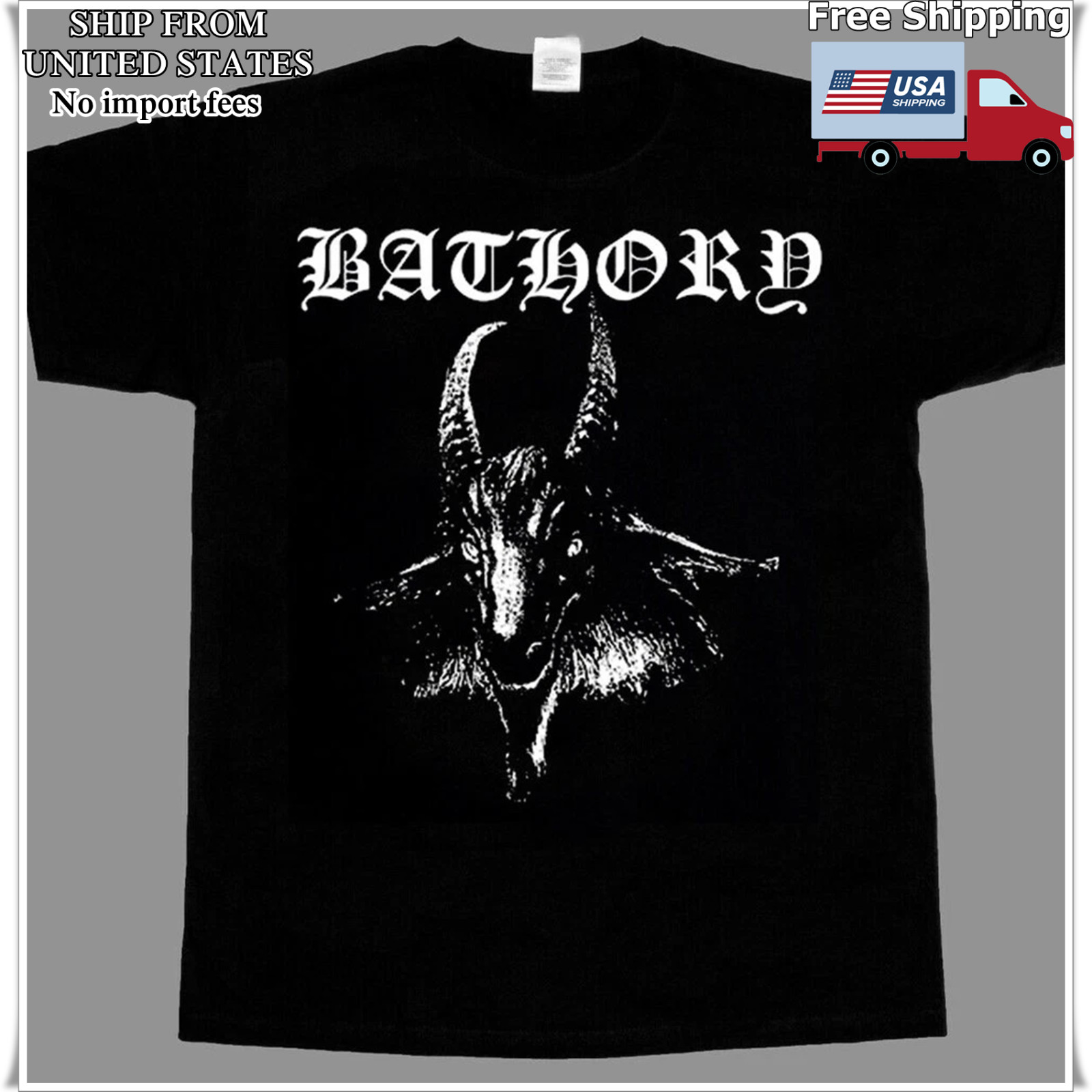 Bathory Goat Head Vintage Black Metal Rock Band Music Graphic T-Shirt