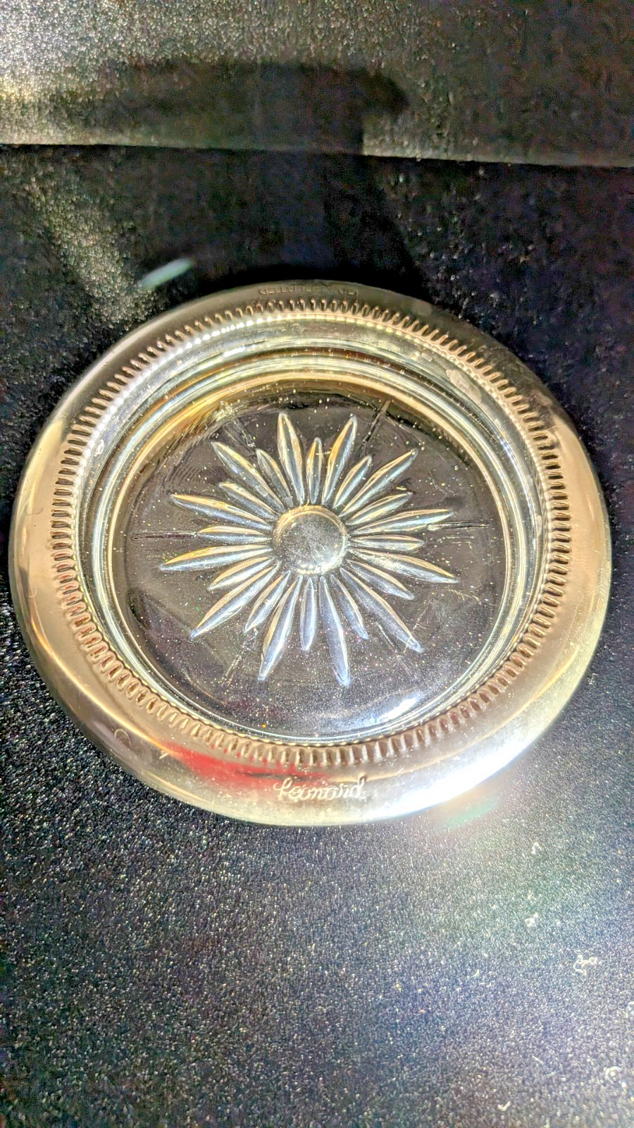 Vintage Leonard of Italy Silverplate & Glass Starburst Coasters - Set of 7