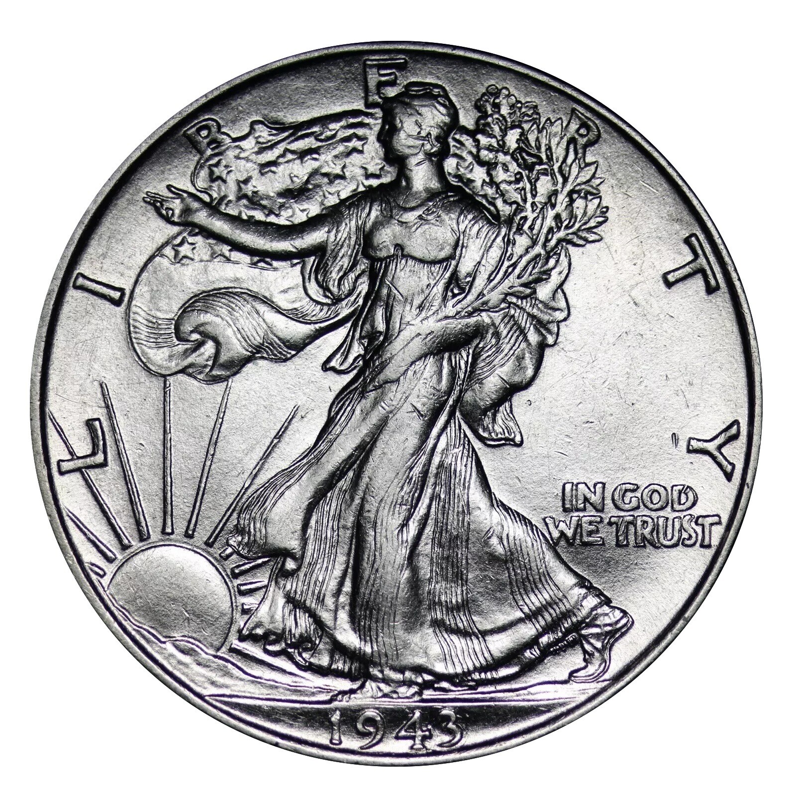 (1) Brilliant AU/Uncirculated 1943 Walking Liberty US Silver Half Dollar 90% BU 