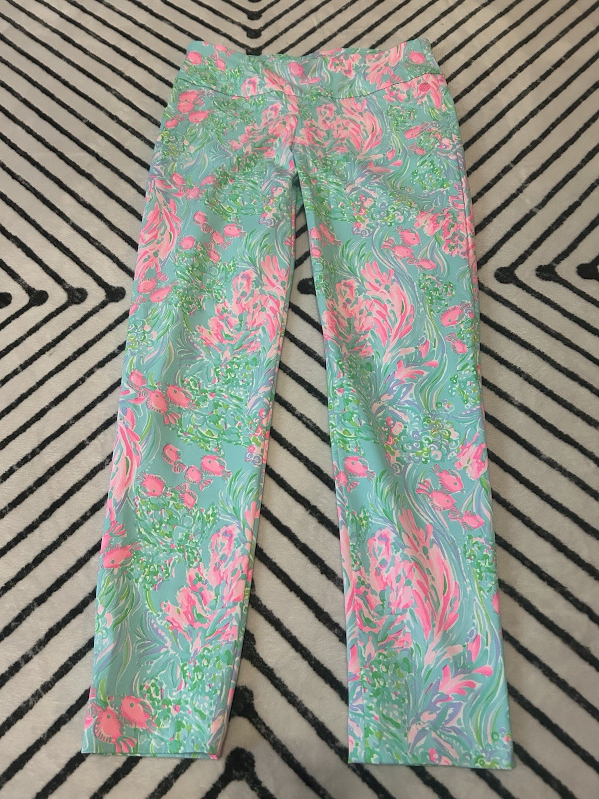 Lilly Pulitzer Luxletic Womens Corso Pants UPF Botanical Teal Blue Pink Size 6