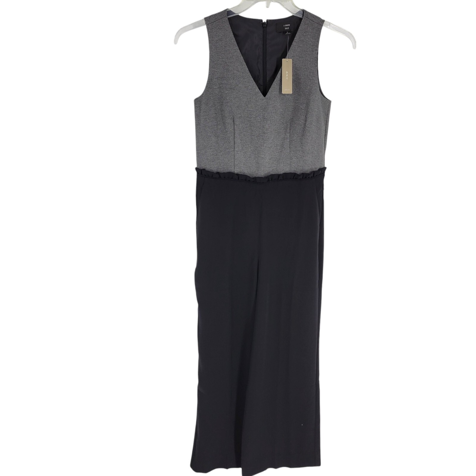 NWT J. Crew 365 Wide Leg Combo Jumpsuit Black Gray Malt Ruffle Waist Size 0