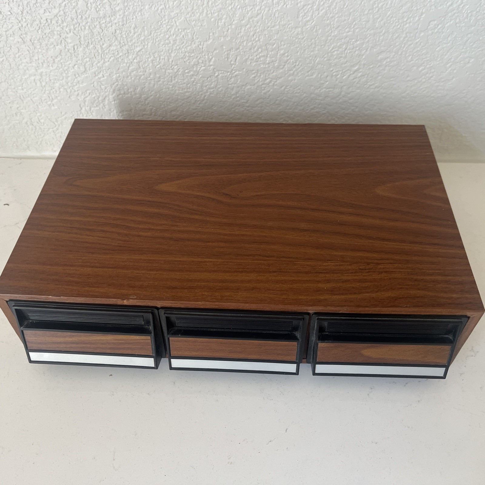 Vintage 1980s Faux Woodgrain 3 Drawer Cassette Tape Storage Case Vintage 1980s Faux Woodgrain 3 Drawer Cassette Tape Storage Case