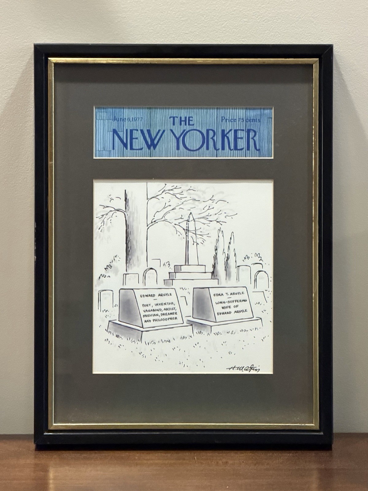 Framed Original New Yorker Cartoon Drawing June 6 1977 Henry Martin