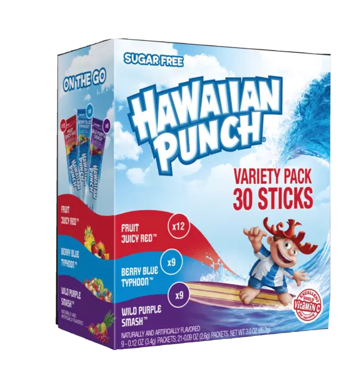 Hawaiian Punch Singles to Go Drink Mix Variety Pack 30 Sticks WITH 3 Flavors