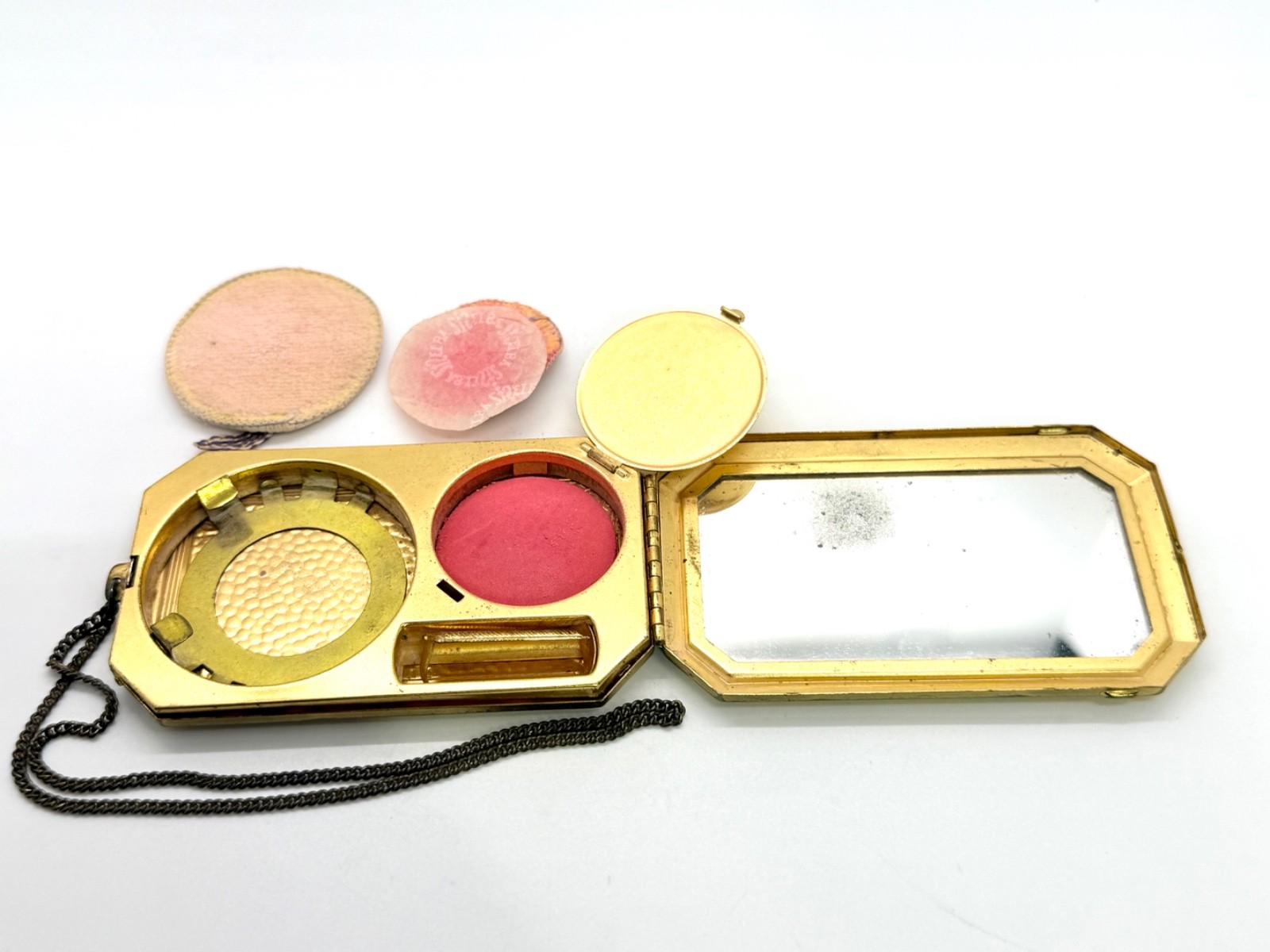 Melba Vintage Triple Vanity Compact Handle Hammered Gold Tone Patented 1924 Melba Vintage Triple Vanity Compact Handle Hammered Gold Tone Patented 1924