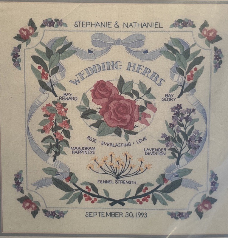 VTG Sunset Crewel Hand Embroidery Kit “Wedding Herbs” Colorful Floral Herbs NEW