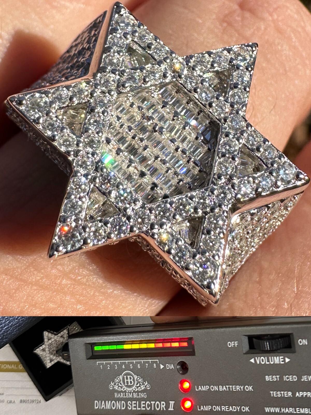 4.3ct MOISSANITE Iced Real Baguette Star Of David Ring For Men Solid 925 Silver