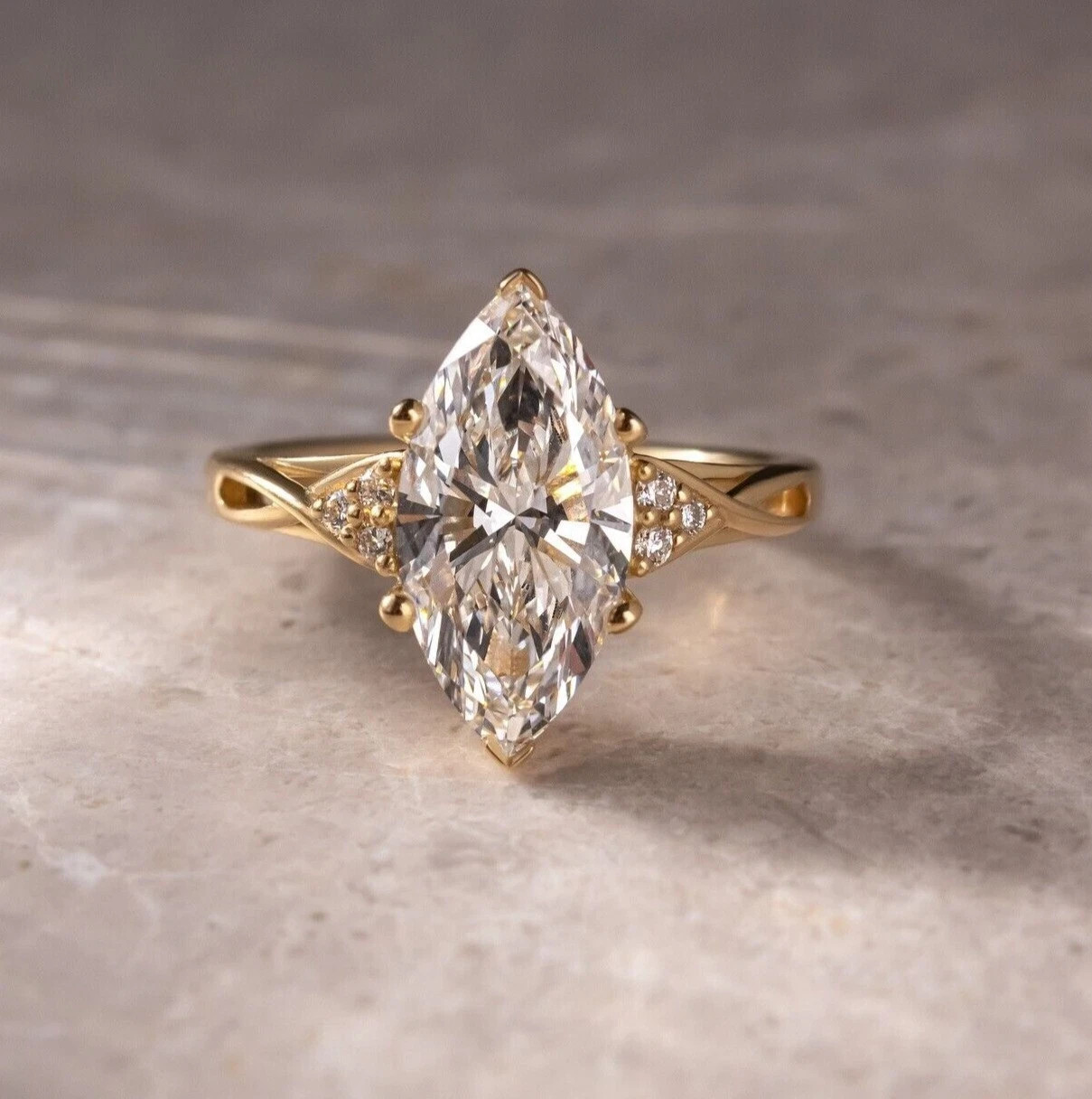 Marquise Cut Simulated Diamond Stunning Engagement Ring 14k Yellow Gold Plated