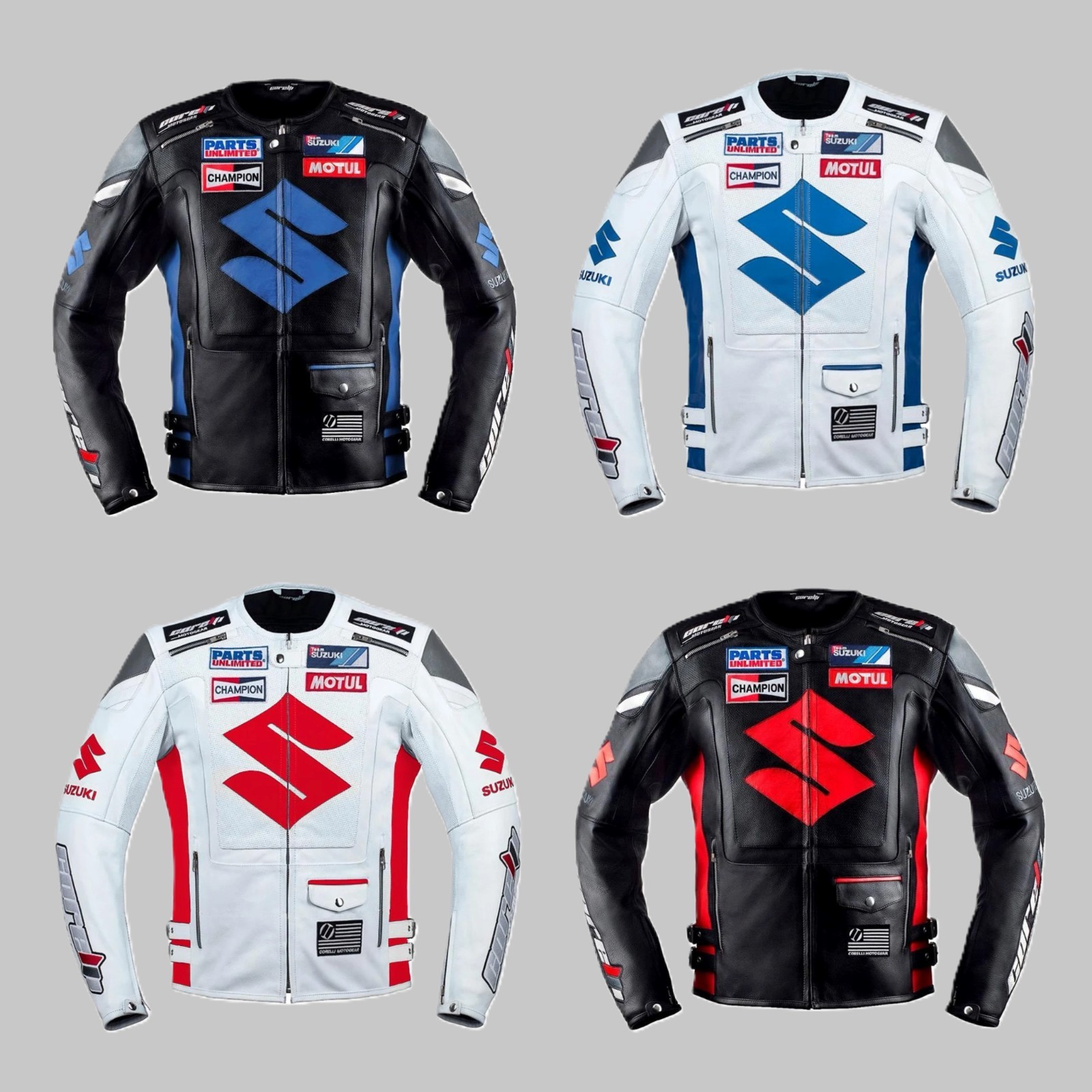 Suzuki Men\'s Leather Motorcycle Jacket Track Racing Riding Touring CE Biker Coat