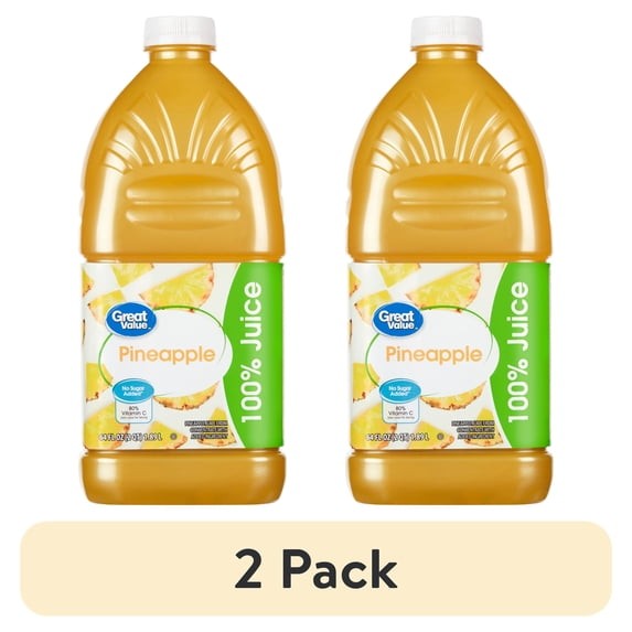 Great Value 100% Pineapple Juice – 64 fl oz Bottles (2-Pack) 