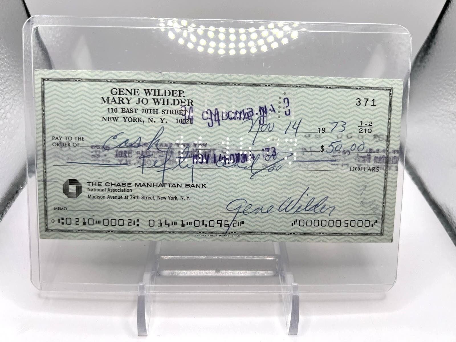 1973 Gene Wilder Signed Autographed Check JSA COA Willy Wonka 11/14/73 RARE