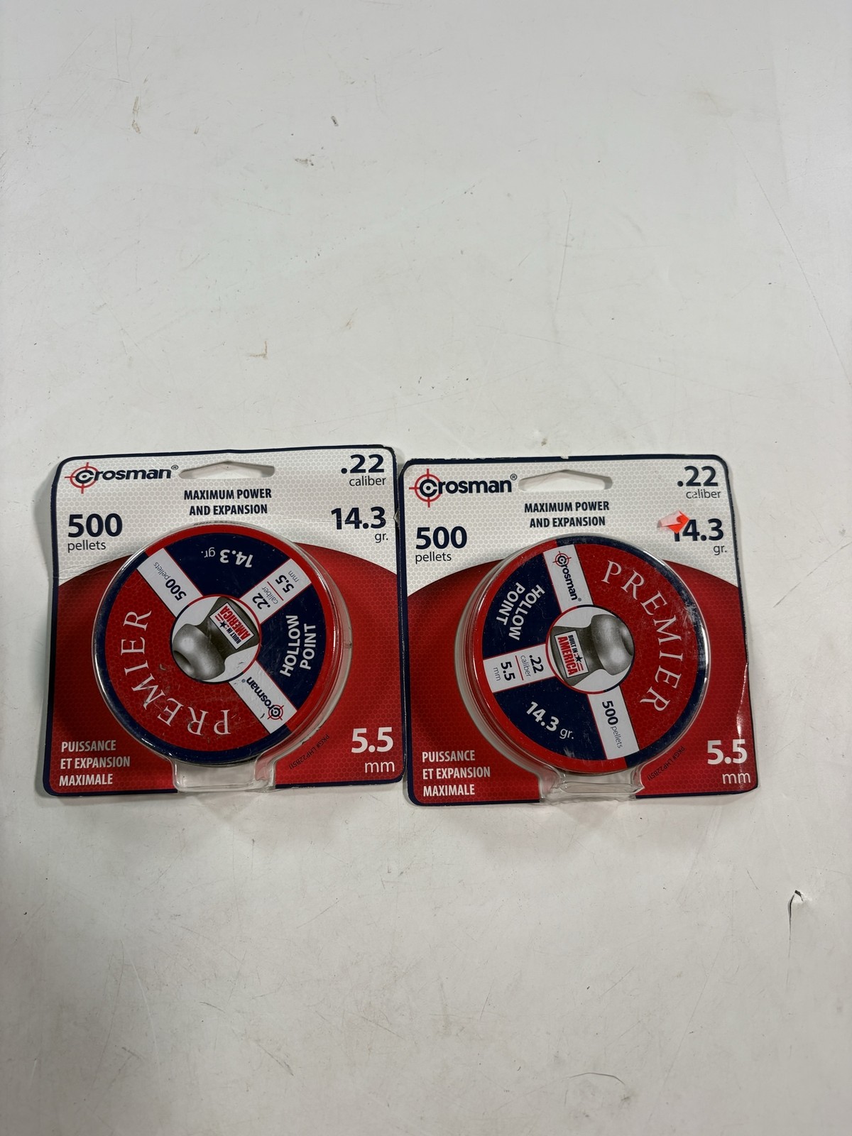 Crosman Premier .22 Cal Hollow Point Airgun Pellets 14.3gr 500ct Tins Lot 2