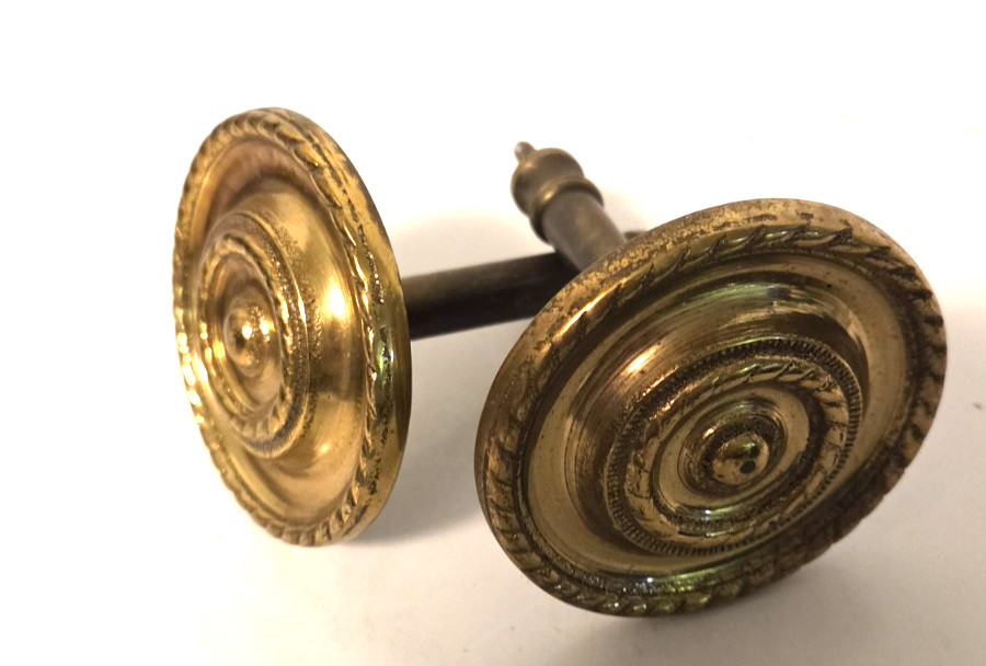 Pair Vintage Solid Brass Medallion Rope Twist Border Curtain Holdbacks