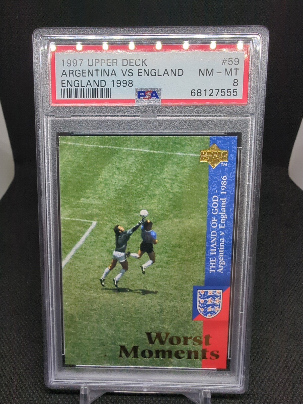 1997 Upper Deck England Worst Moments Diego Maradona The Hand of God #59 PSA 8