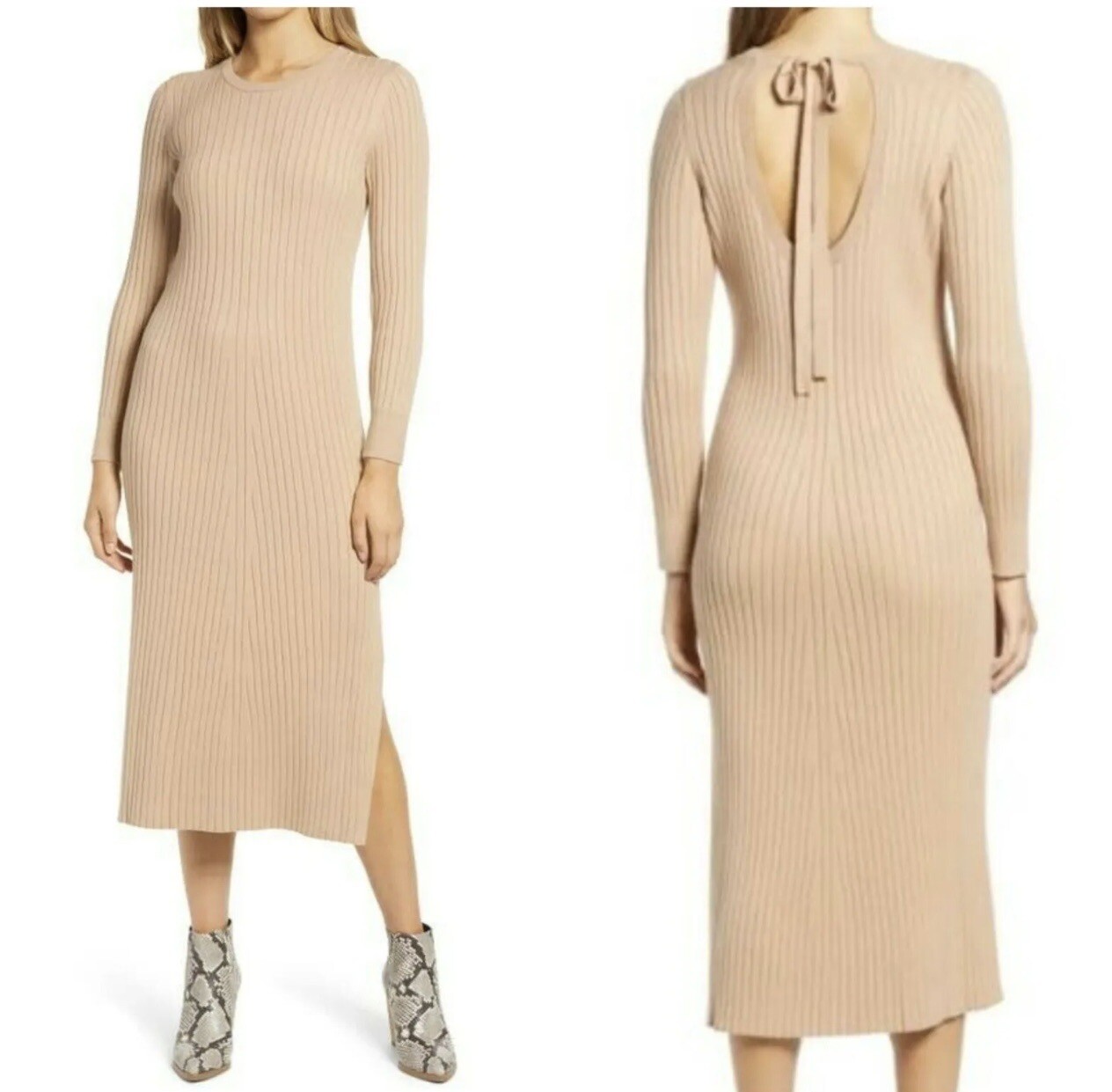 WAYF Dede & Emily BFF Collection Hollie Ribbed Knit Sweater Dress Camel Size L WAYF Dede & Emily BFF Collection Hollie Ribbed Knit Sweater Dress Camel Size L