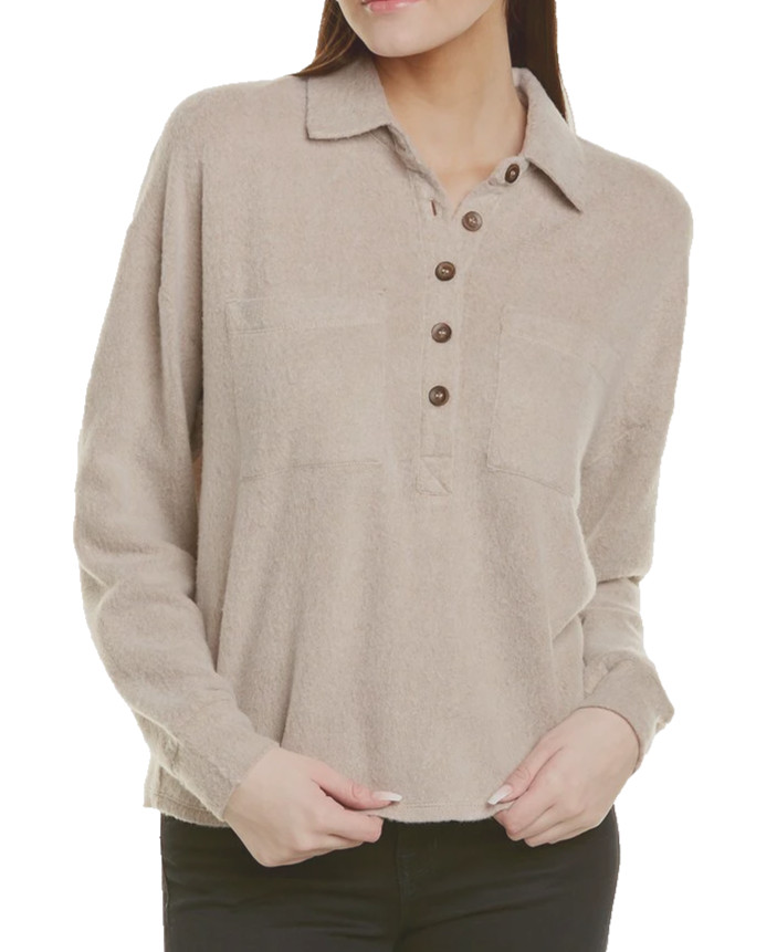 Industry Women\'s Button Down Sweatshirt Lightweight Collared Size M Tan Heather Industry Women\'s Button Down Sweatshirt Lightweight Collared Size M Tan Heather