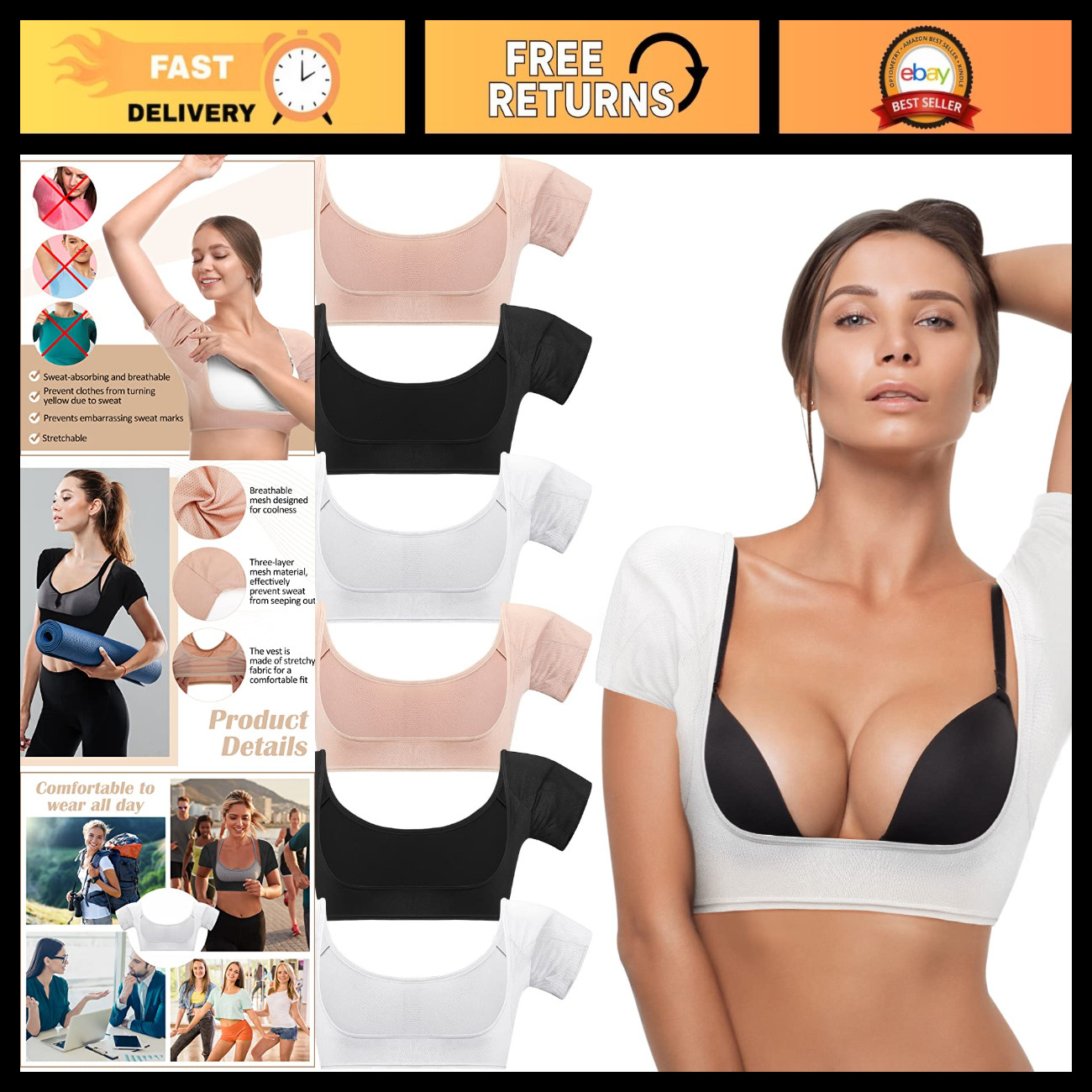 6 Pcs Women\'s Underarm Sweat Vests, Anti-Sweat, Breathable, Comfortable Fit 6 Pcs Women\'s Underarm Sweat Vests, Anti-Sweat, Breathable, Comfortable Fit