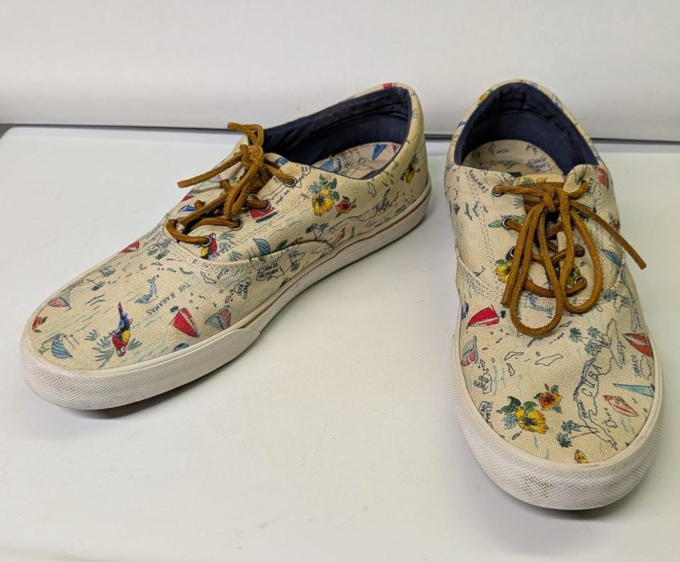 Sperry Top-Sider Men 13 Bahamas Cuba Jamaica Map Canvas Boat Shoe Sneaker RARE